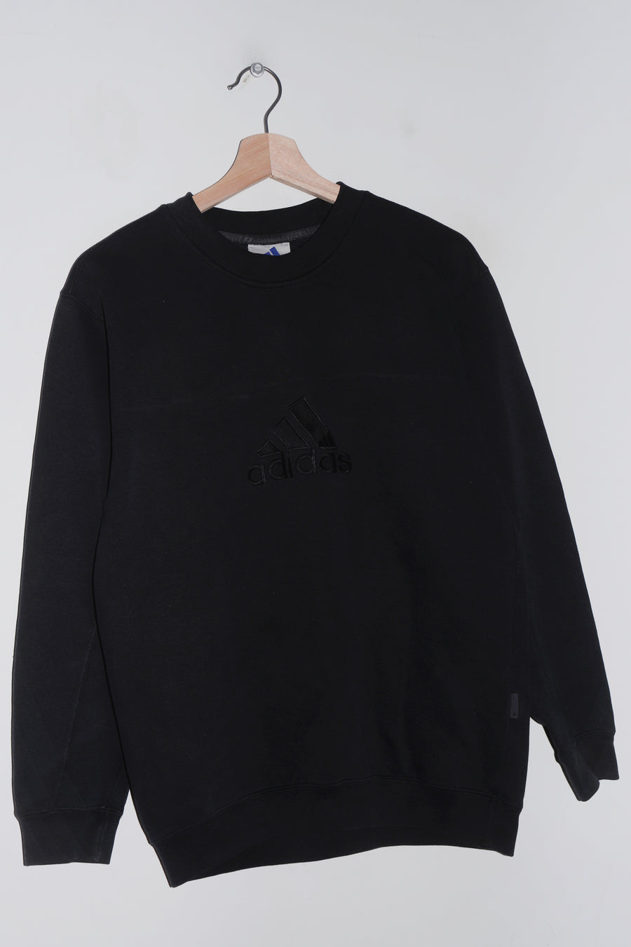 Vintage 90s Adidas Embroidered Graphic Faded Black Sweatshirt (S-M/M)