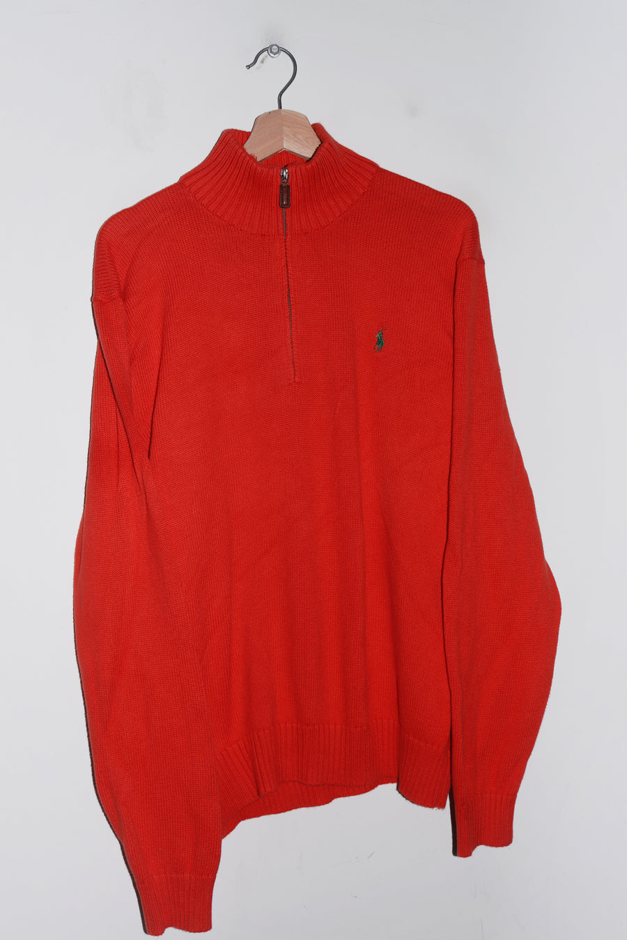 Polo Ralph Lauren Embroidered Logo Thick Orange Knitted Quarter Zip Jumper(L-XL)