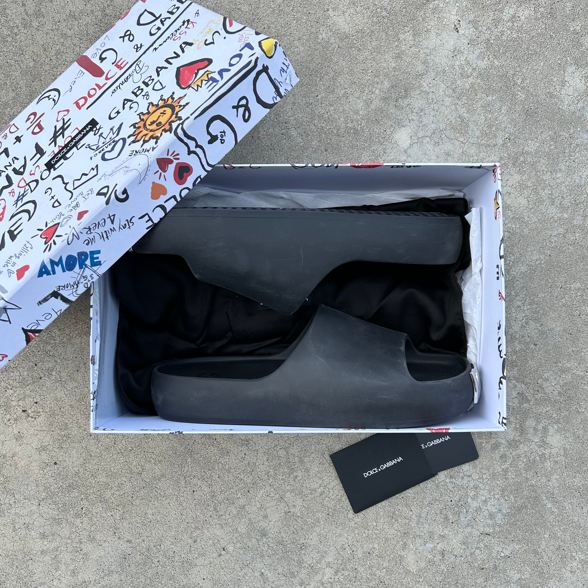 Dolce & Gabbana Silver Logo Thick Slides w/ box and dustbag