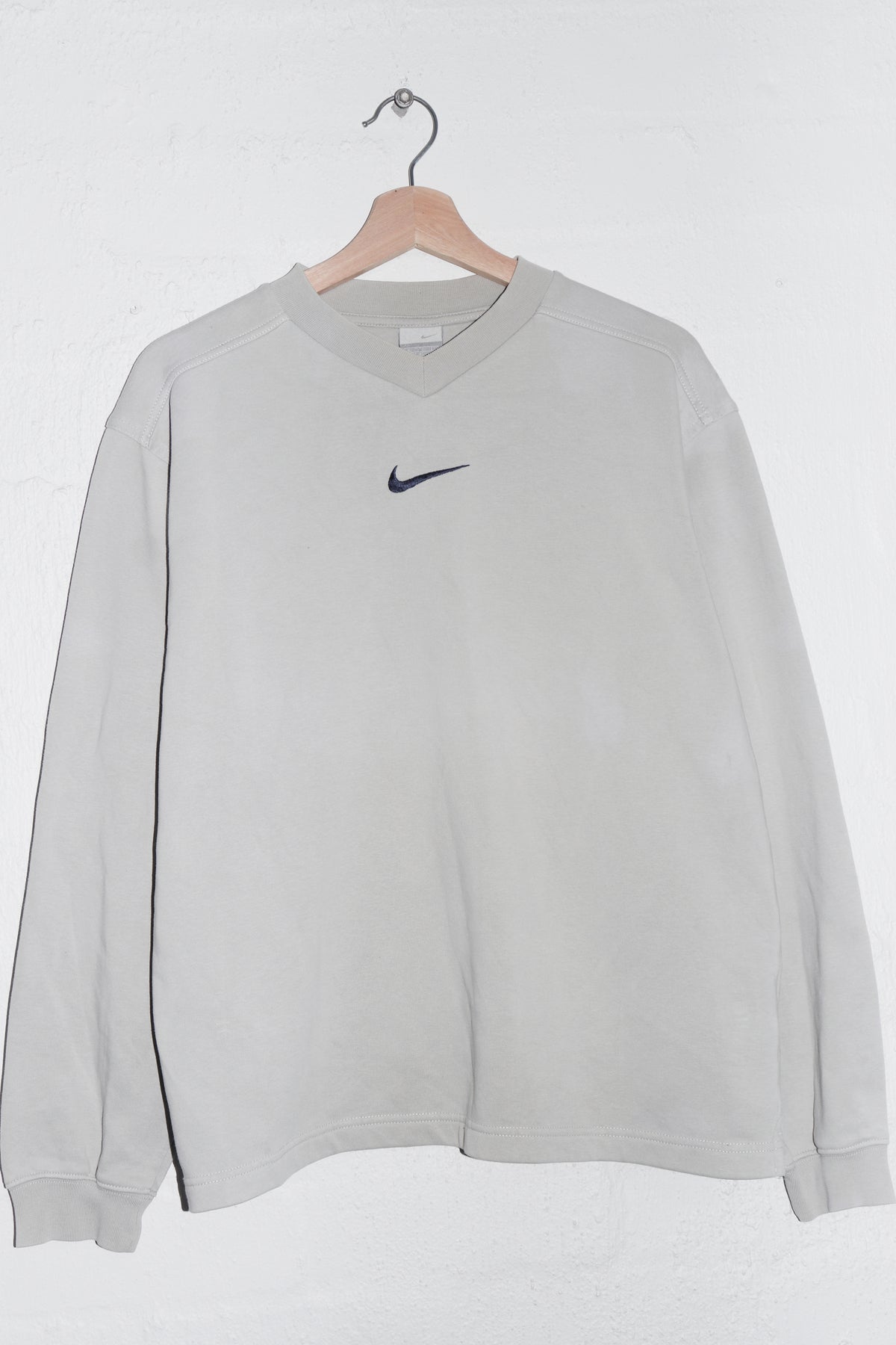 Vintage Nike Embroidered Centre Swoosh Stone Grey Sweatshirt (M)