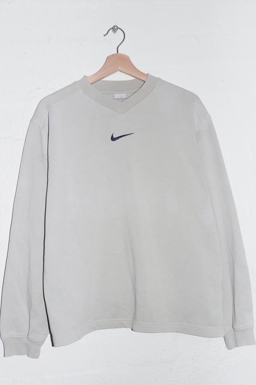 Vintage Nike Embroidered Centre Swoosh Stone Grey Sweatshirt (M)