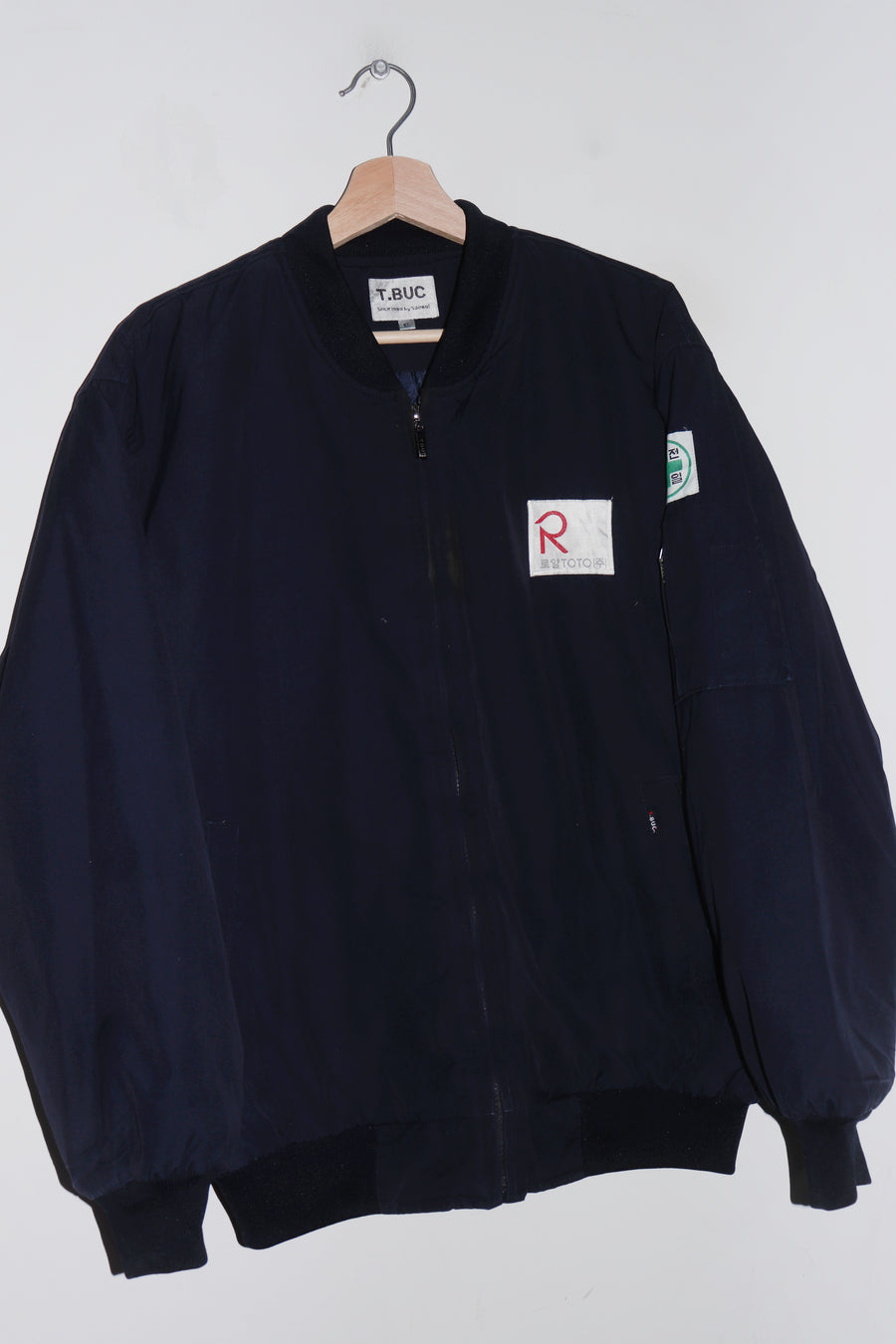 Old School Korean Workwear Thick Padded Navy Bomber Outerwear Jacket (M-L)