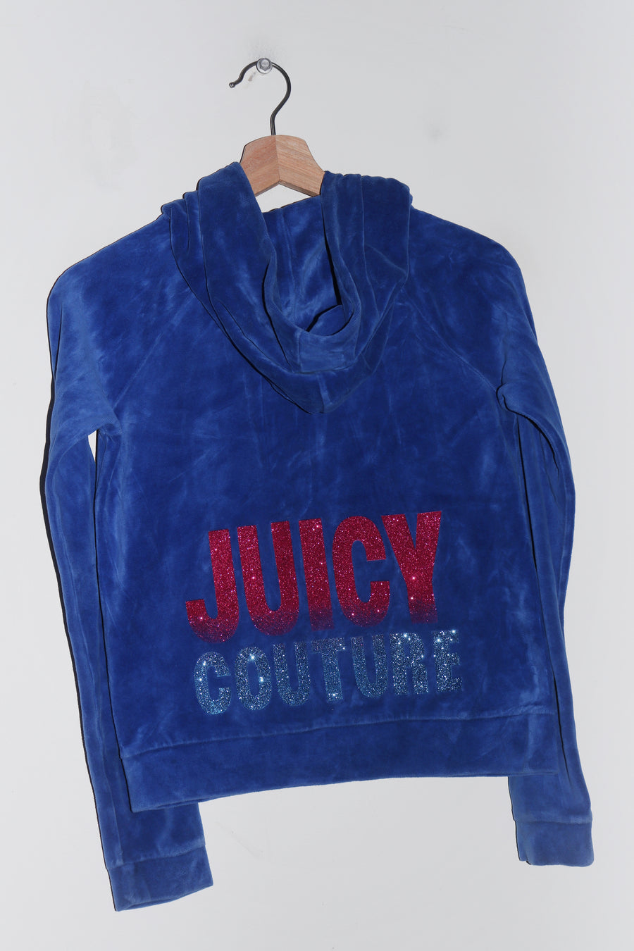 Juicy Couture Glitter Spellout Logo Velour Hooded Jacket (XS-S)