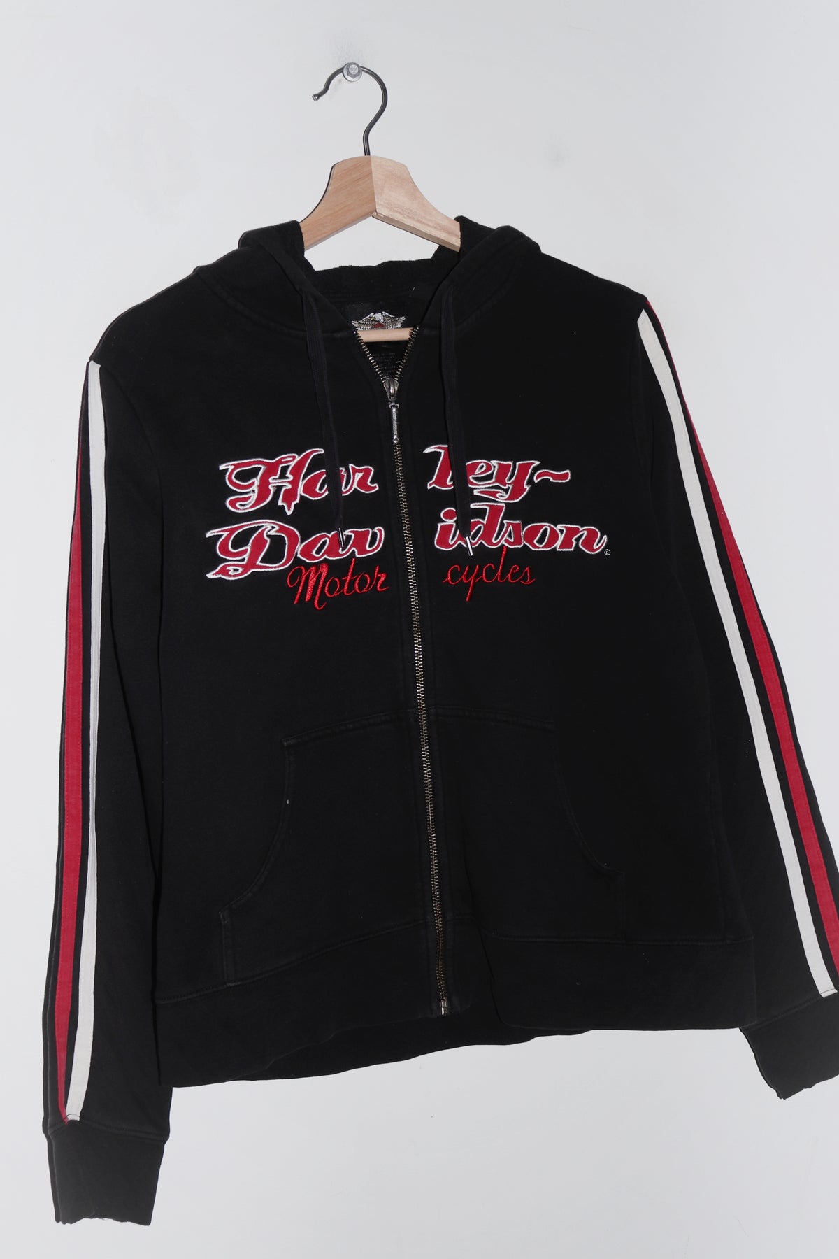 Old School Harley Davidson Embroidered Spellout Cotton Hooded Jacket (M)