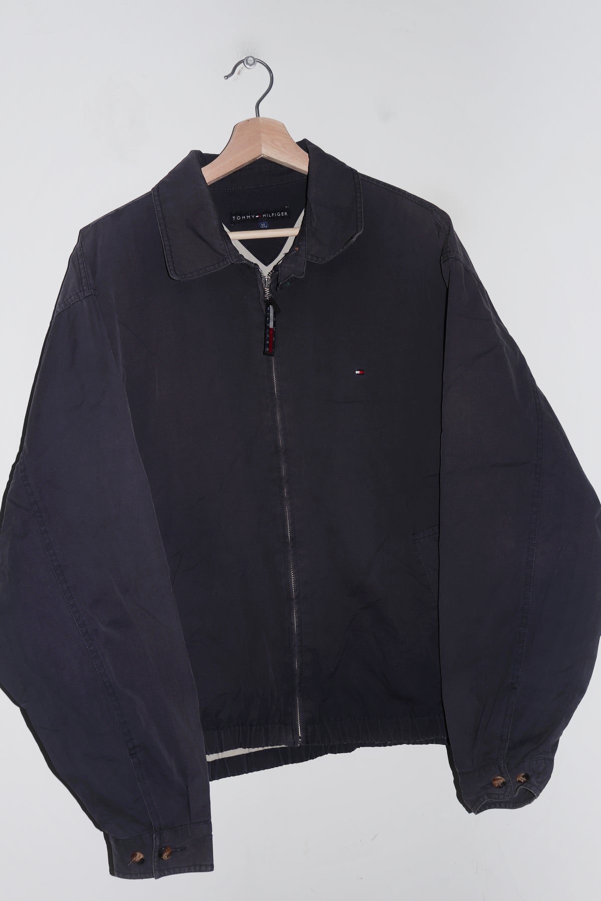 Vintage Tommy Hilfiger Embroidered Logo Faded Navy Harrington Jacket (M-L)