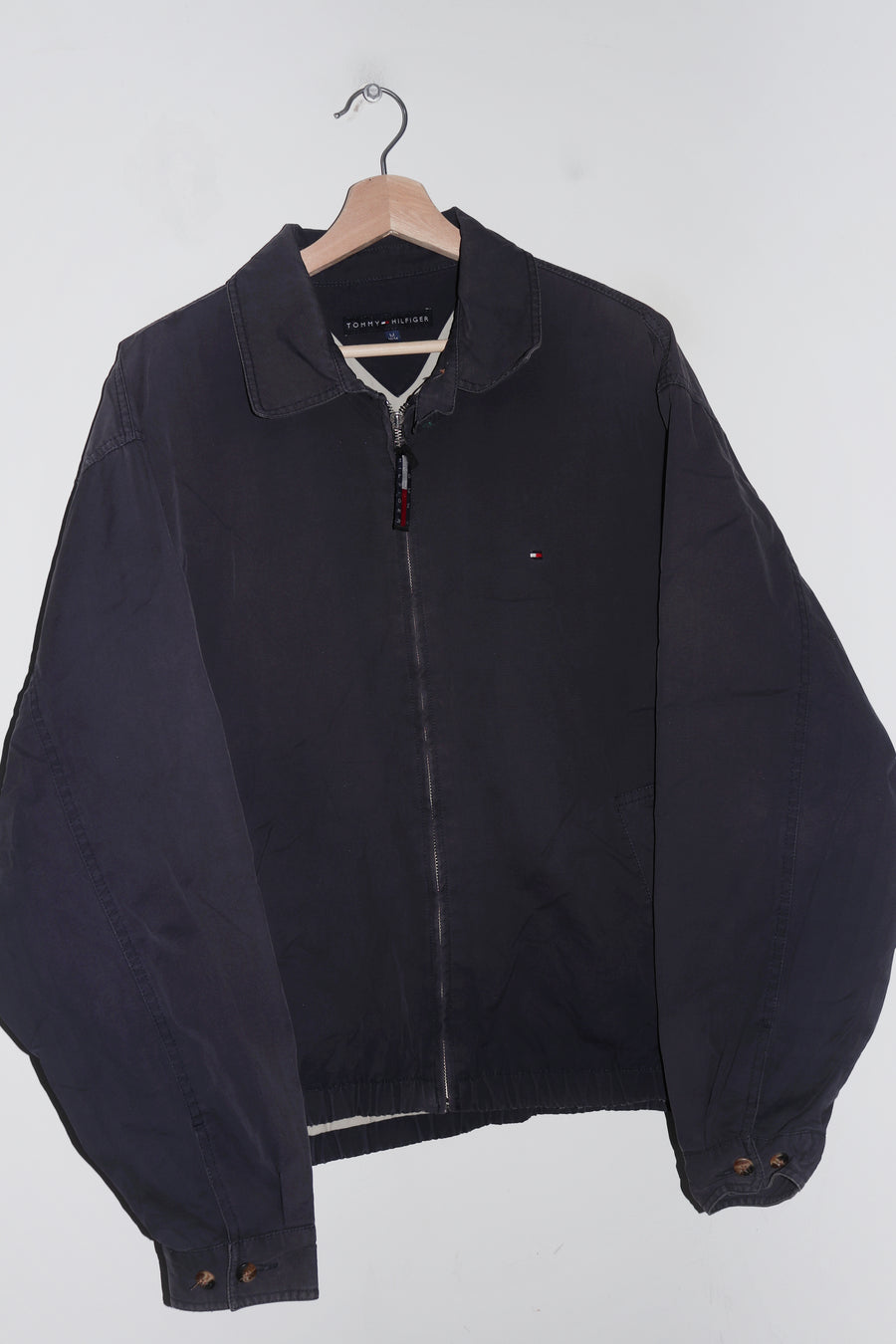 Vintage Tommy Hilfiger Embroidered Logo Faded Navy Harrington Jacket (M-L)