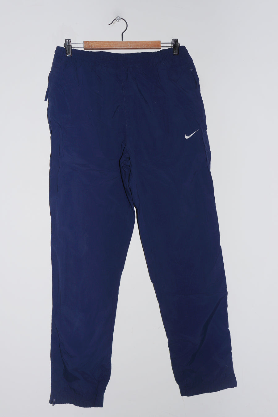 Vintage 90s Nike Embroidered Mini Swoosh Navy Baggy Track Pants (32-34)
