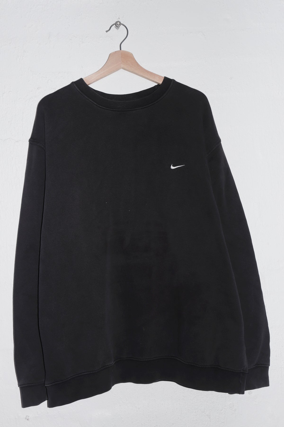 Vintage Nike Embroidered Mini Swoosh Faded Black Sweatshirt (XL+)