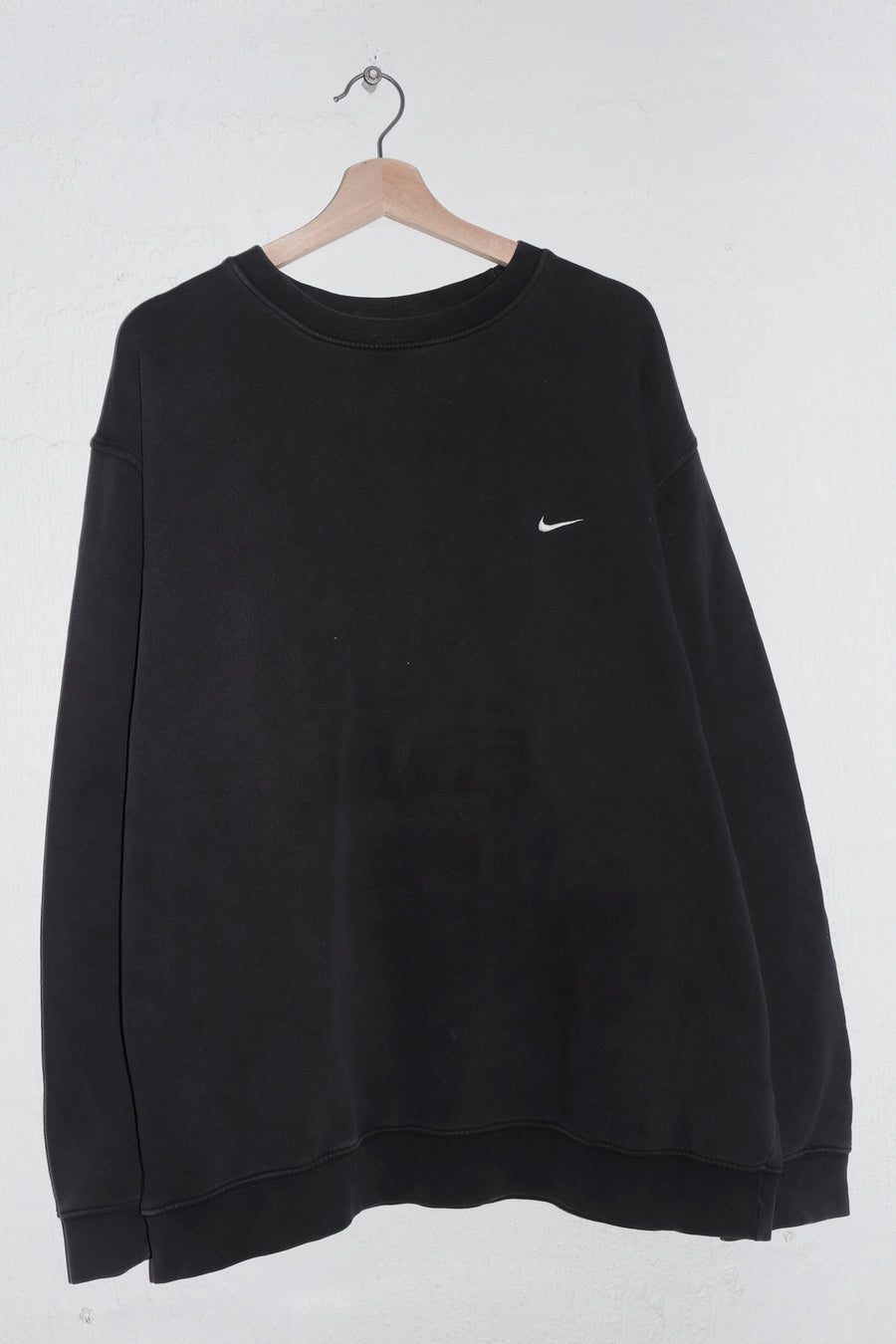 Vintage Nike Embroidered Mini Swoosh Faded Black Sweatshirt (XL+)
