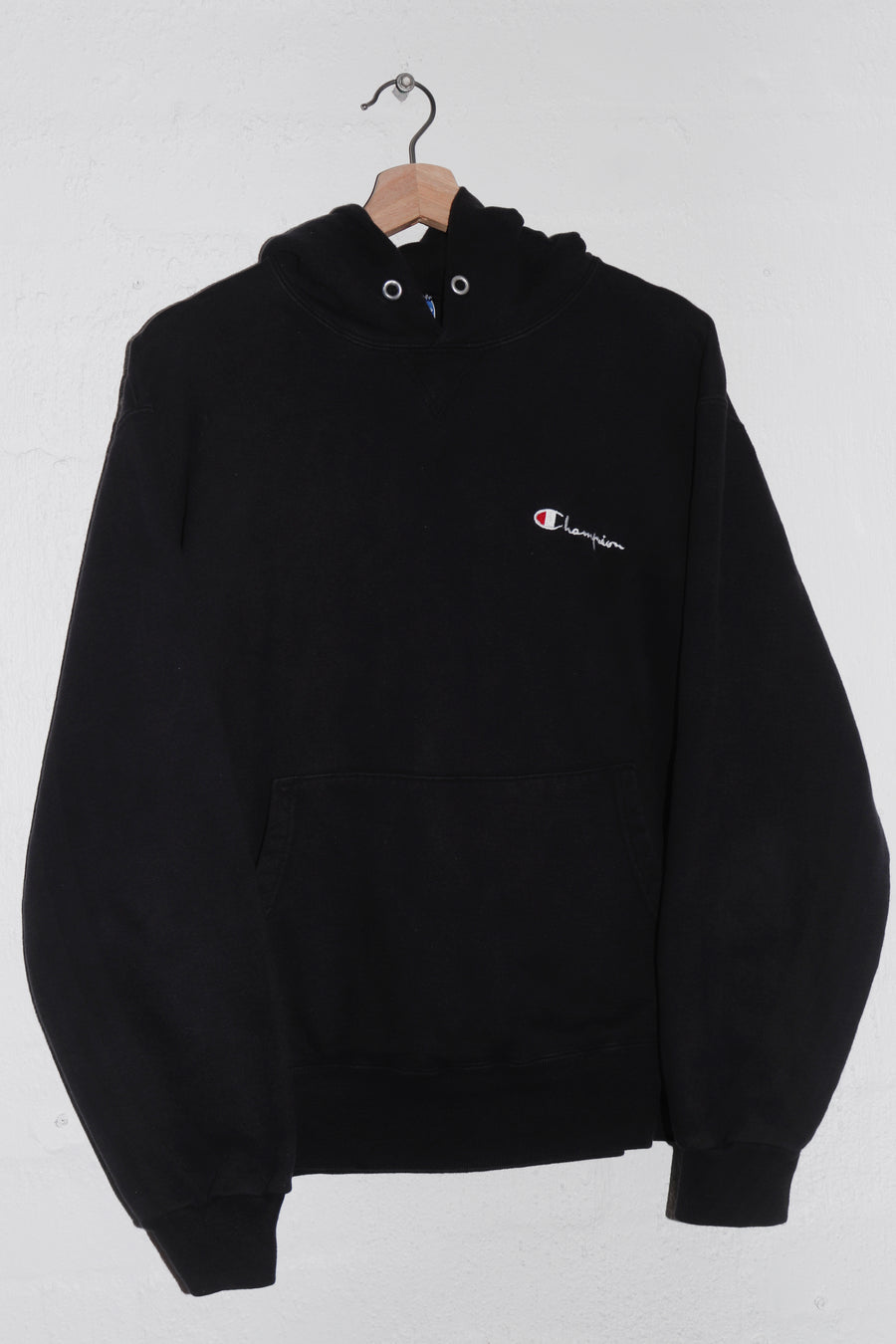 Vintage 90s USA Champion Embroidered Logo Black Hoodie (M-L)