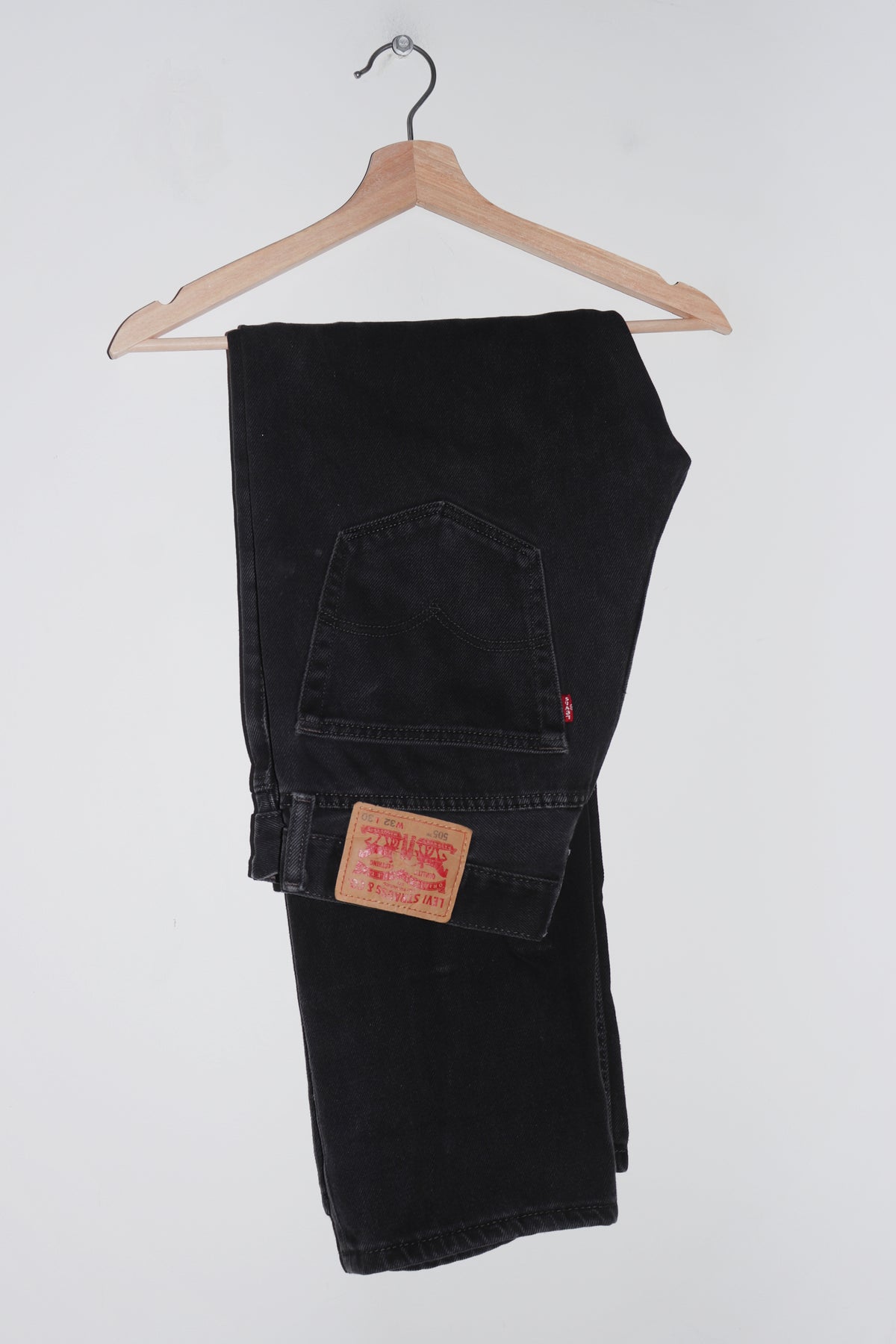 Old School Levi's 505 Straight Legged Thick Denim Faded Black Jeans (30 X 30)