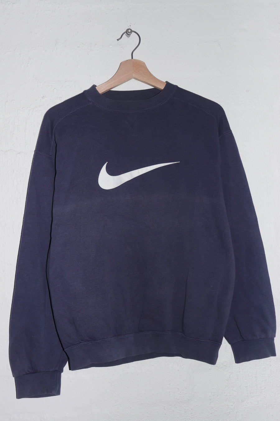 Vintage 90s Nike Embroidered Large Swoosh Faded Navy Sweatshirt (M)