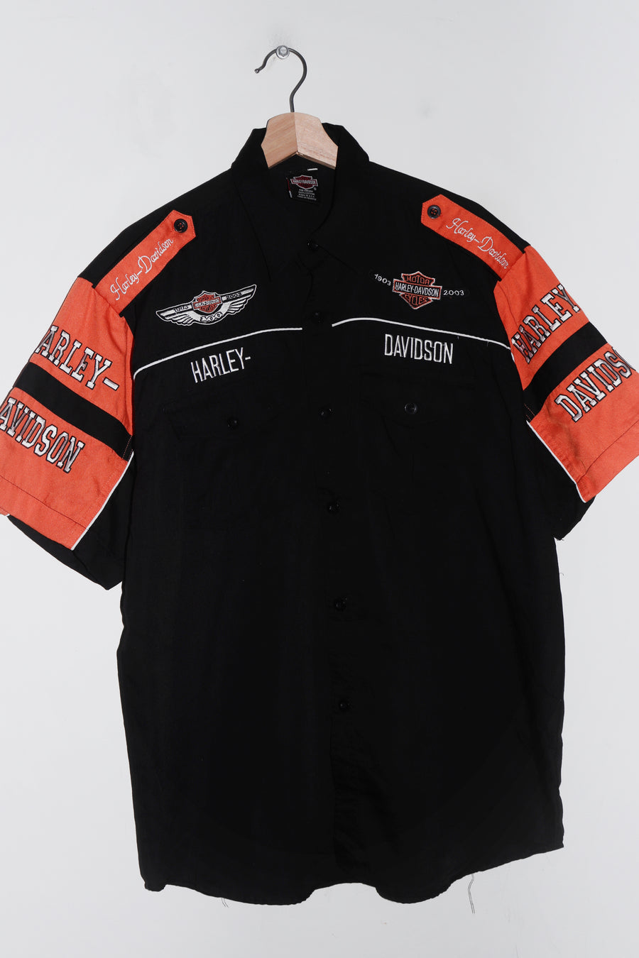 Vintage Harley Davidson 2003 Embroidered Graphic Thick Short Sleeve Shirt (XL)