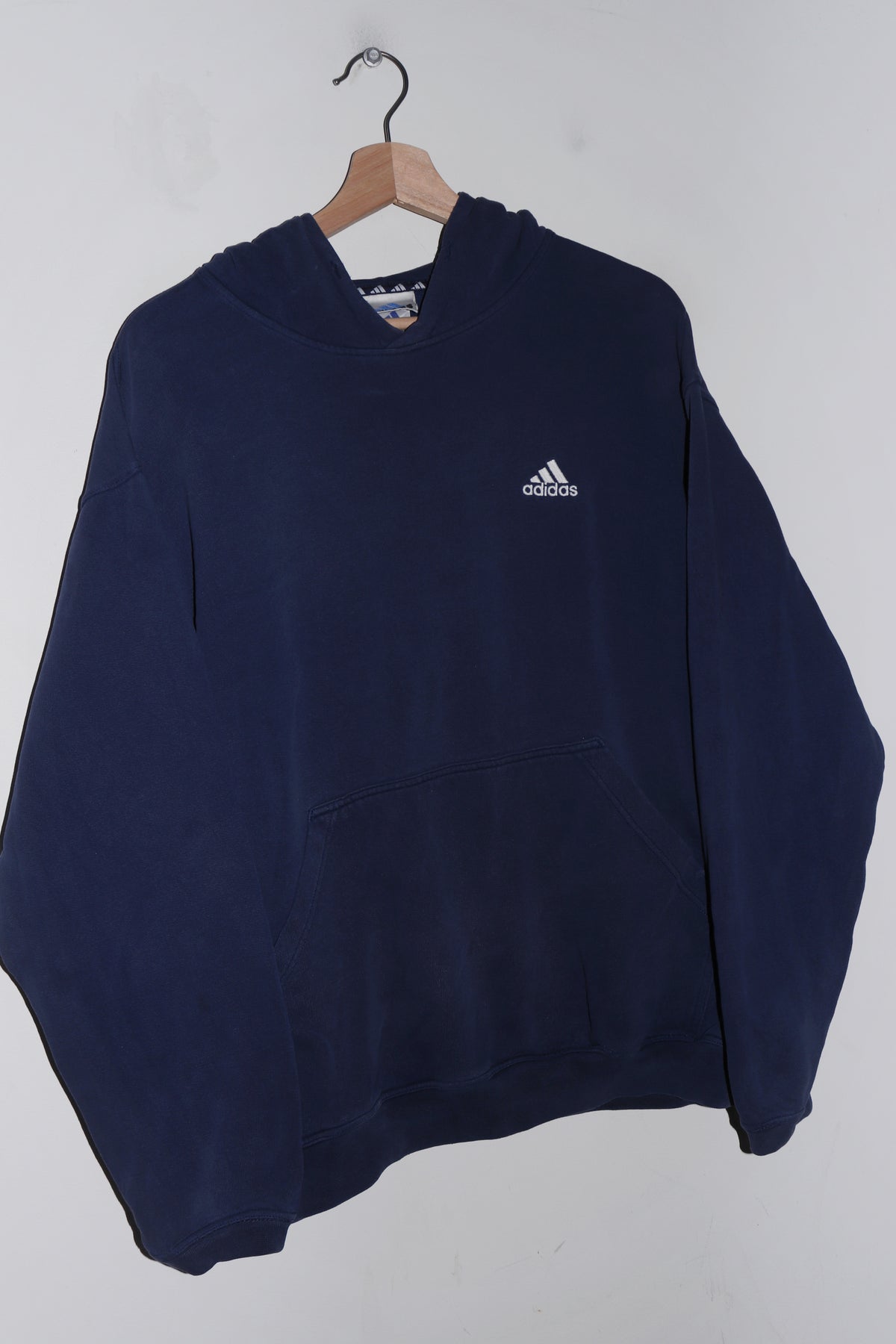 Vintage 90s Adidas Embroidered Logo Faded Navy Hoodie (M-L)