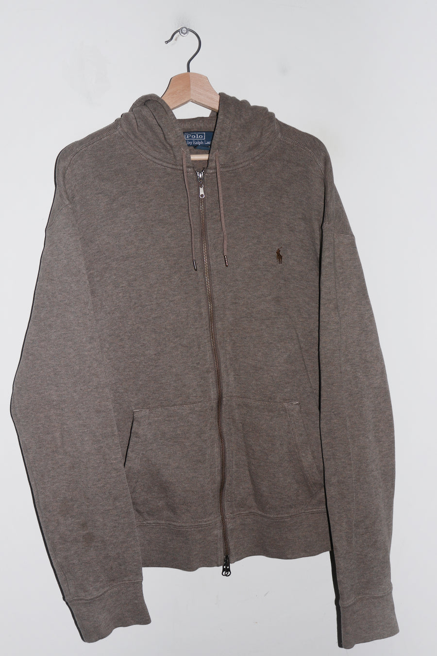 Polo Ralph Lauren Embroidered Logo Ribbed Zip Up Hooded Jacket (XL)