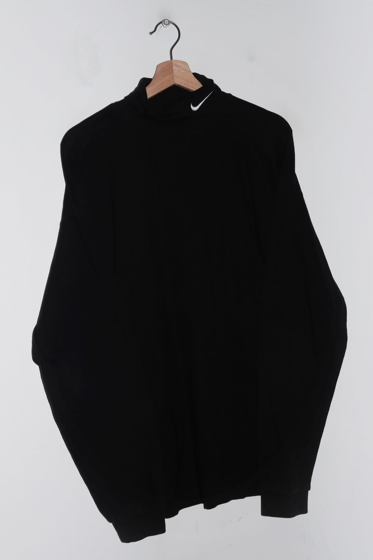 Vintage 90s Nike Embroidered Mini Swoosh Black Turtle Neck Long Sleeve (L)