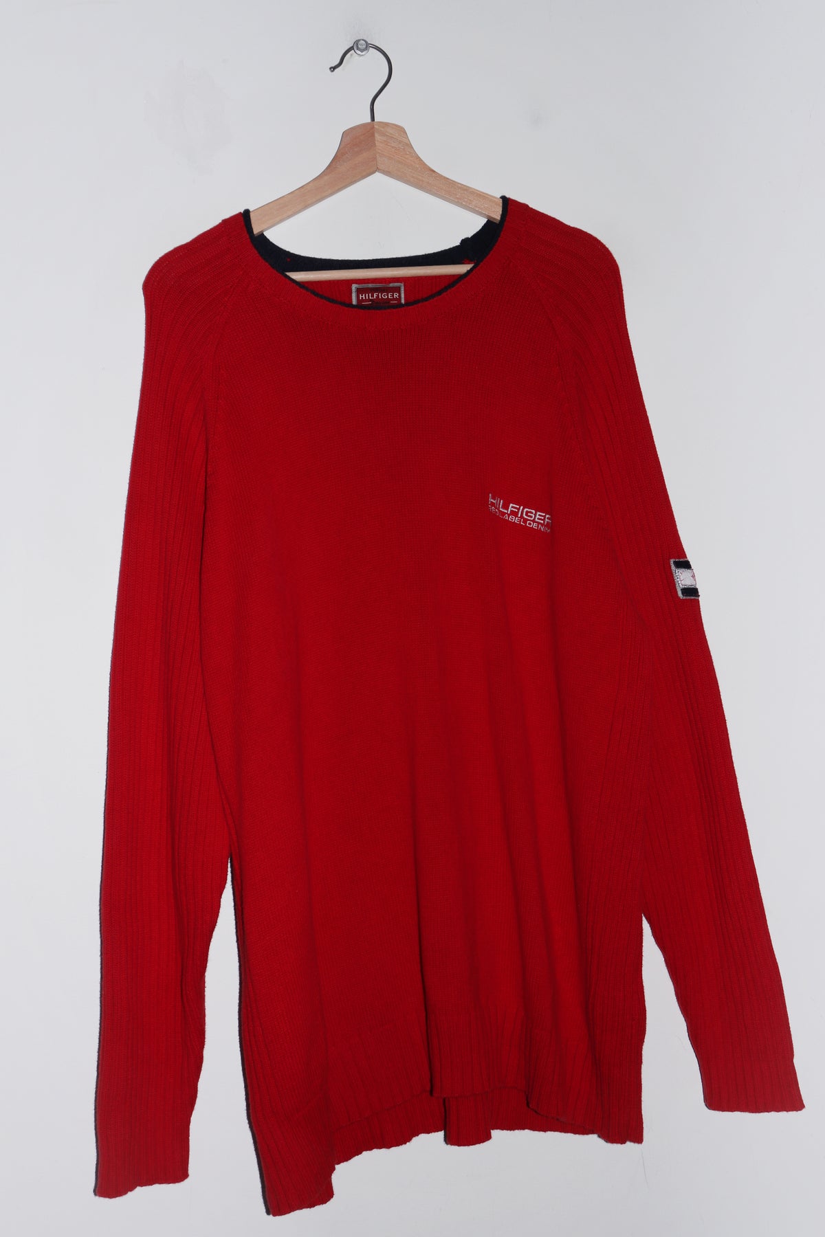 Old School Japanese Tommy Hilfiger Embroidered Logo Thick Knitted Sweater (XL)