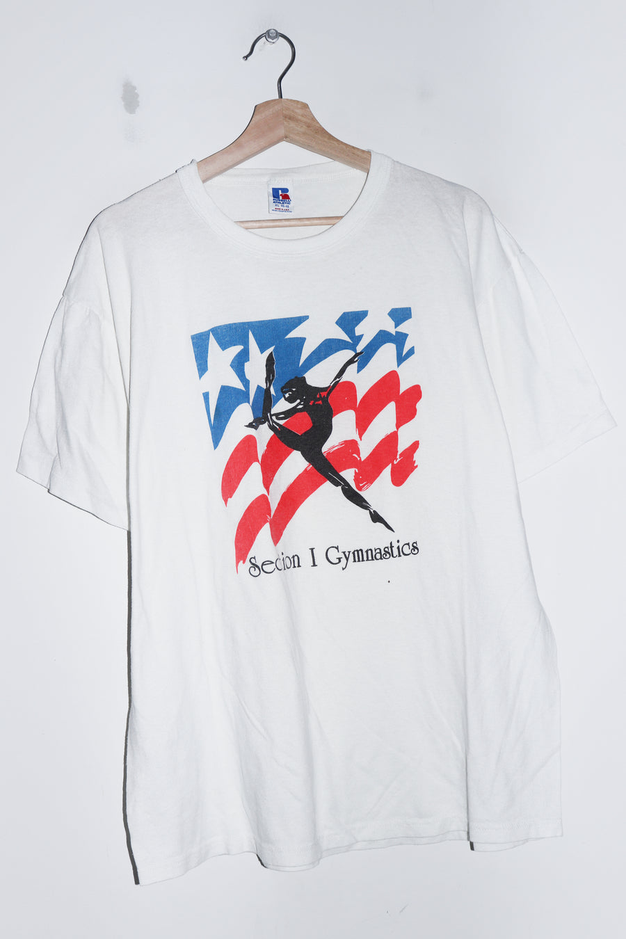 Vintage 80s Russell Athletic Gymnastics White Graphic Tee (M-L)