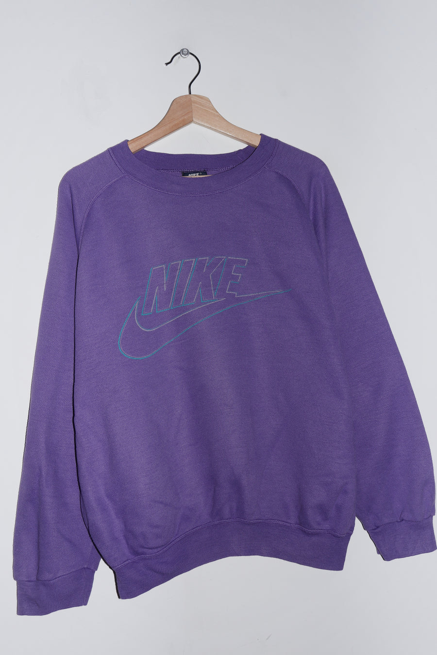 Vintage 80s Nike Navy Tag Swoosh Graphic Midweight Raglan Sweatshirt (M)