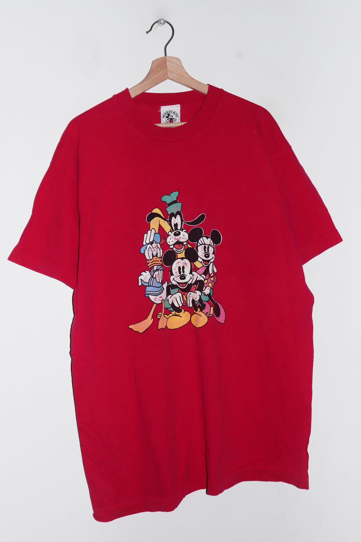 Vintage 90s Disney Mickey Mouse Thick Deep Pink Graphic Tee (XL)