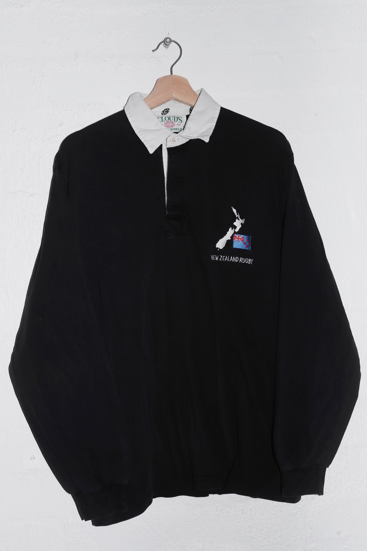 Vintage New Zealand Rugby Embroidered Graphic Thick Long Sleeve Polo (L)