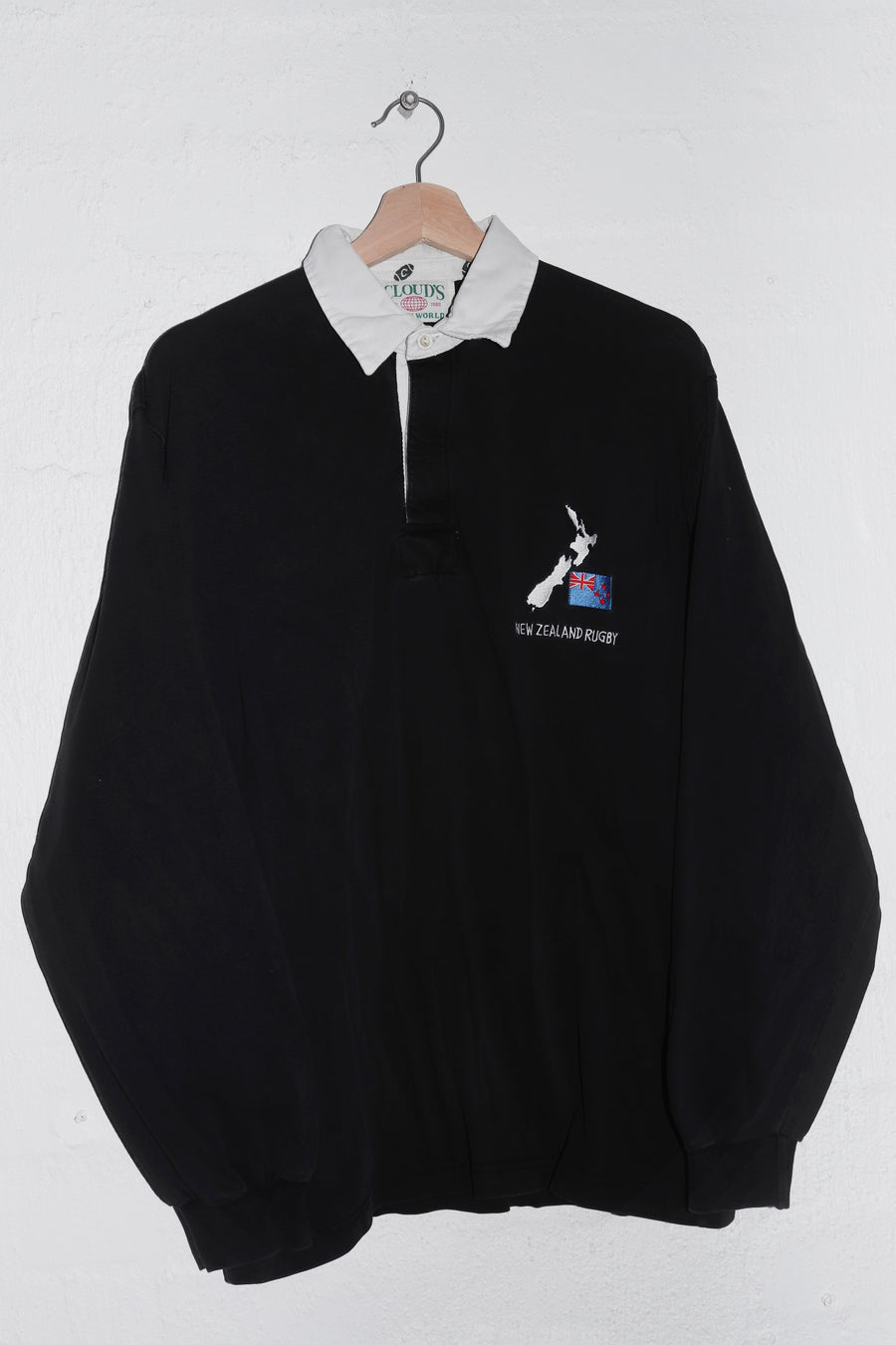 Vintage New Zealand Rugby Embroidered Graphic Thick Long Sleeve Polo (L)