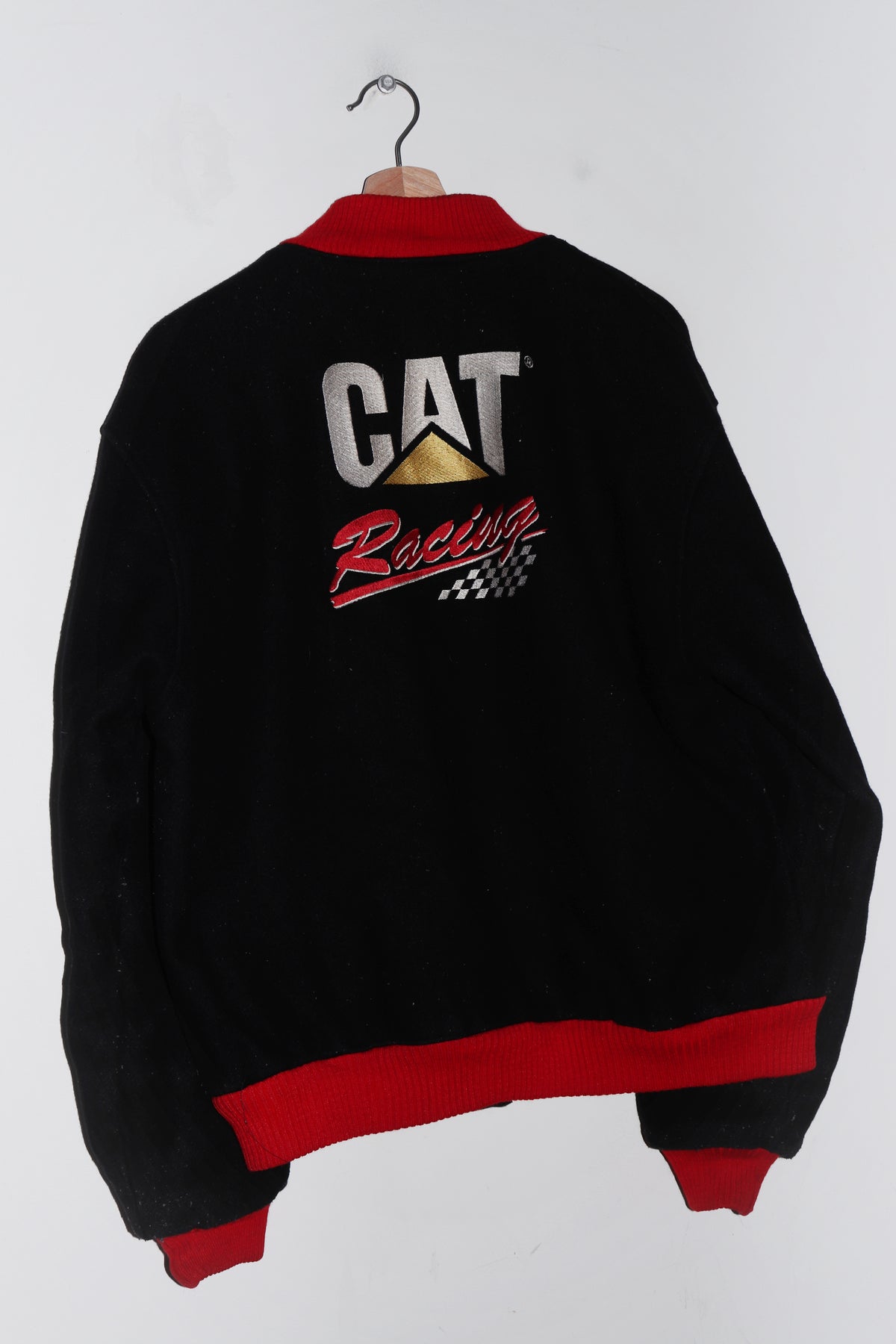 Vintage 90s CAT Racing Embroidered Graphic Thick Wool Varsity Jacket (L)