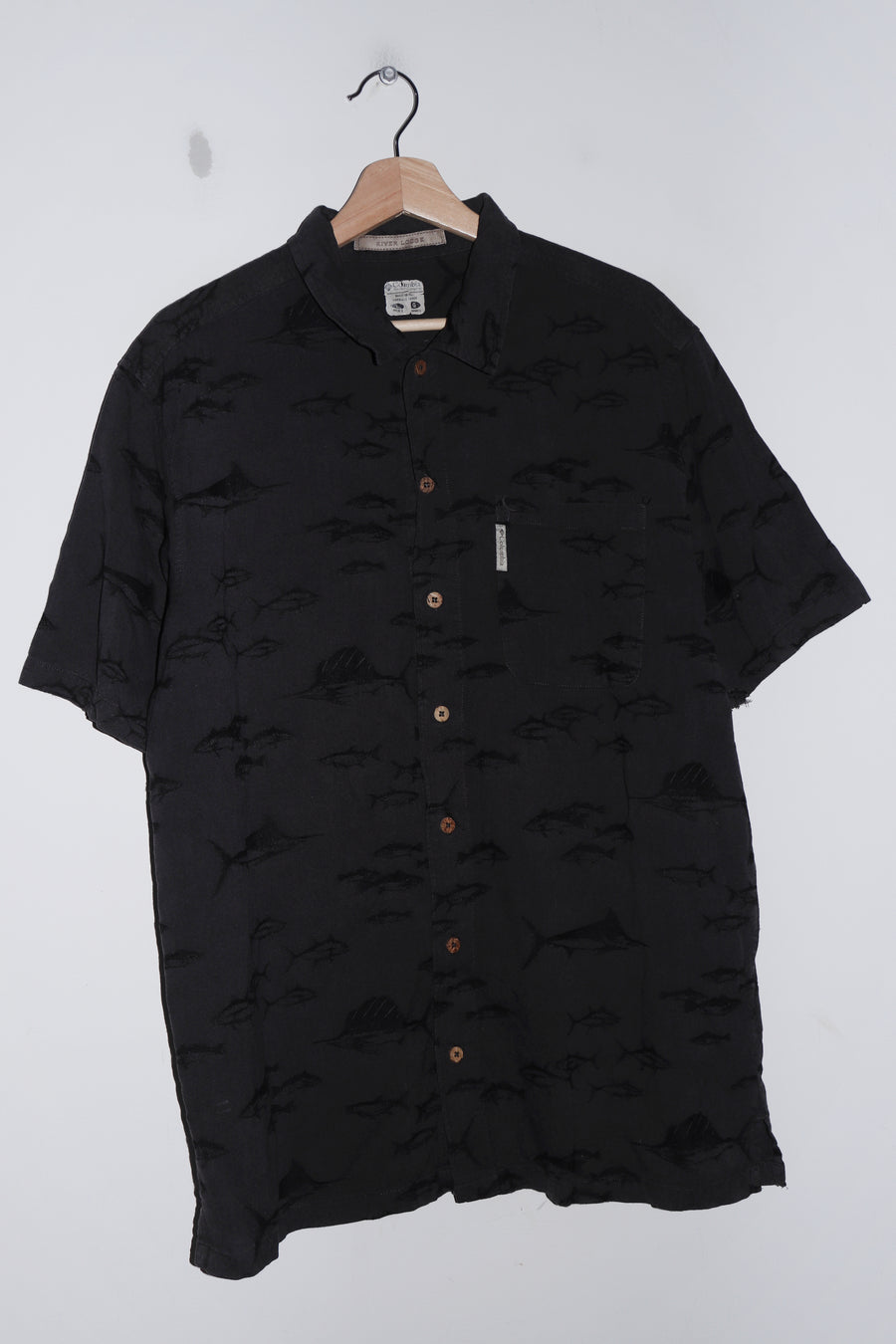 Vintage Columbia Full Fish Print Graphic Short Sleeve Shirt (L-XL)