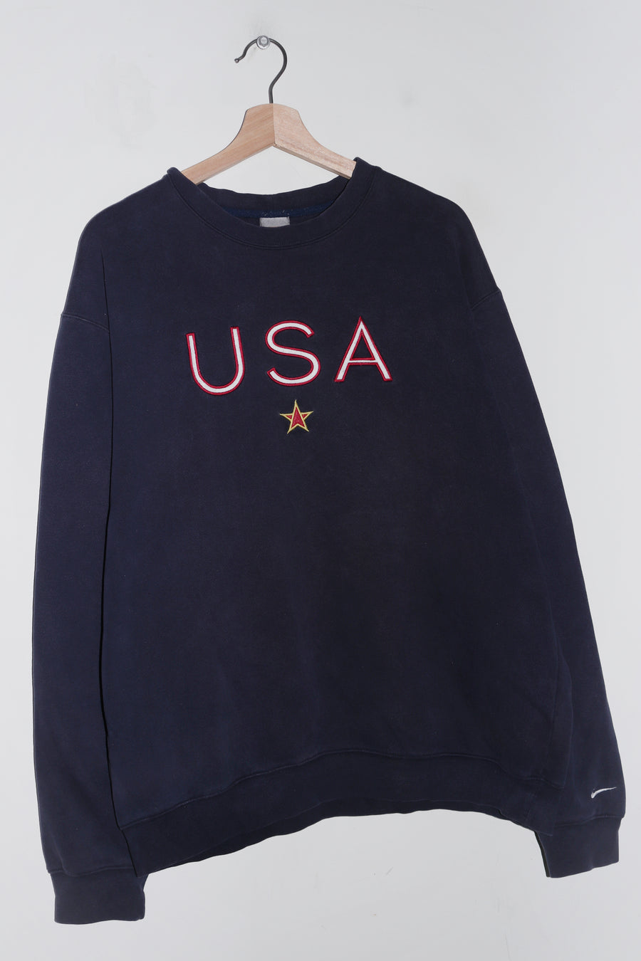 Vintage Nike Team USA Embroidered Spellout Mini Swoosh Sweatshirt (Rare) (L-XL)