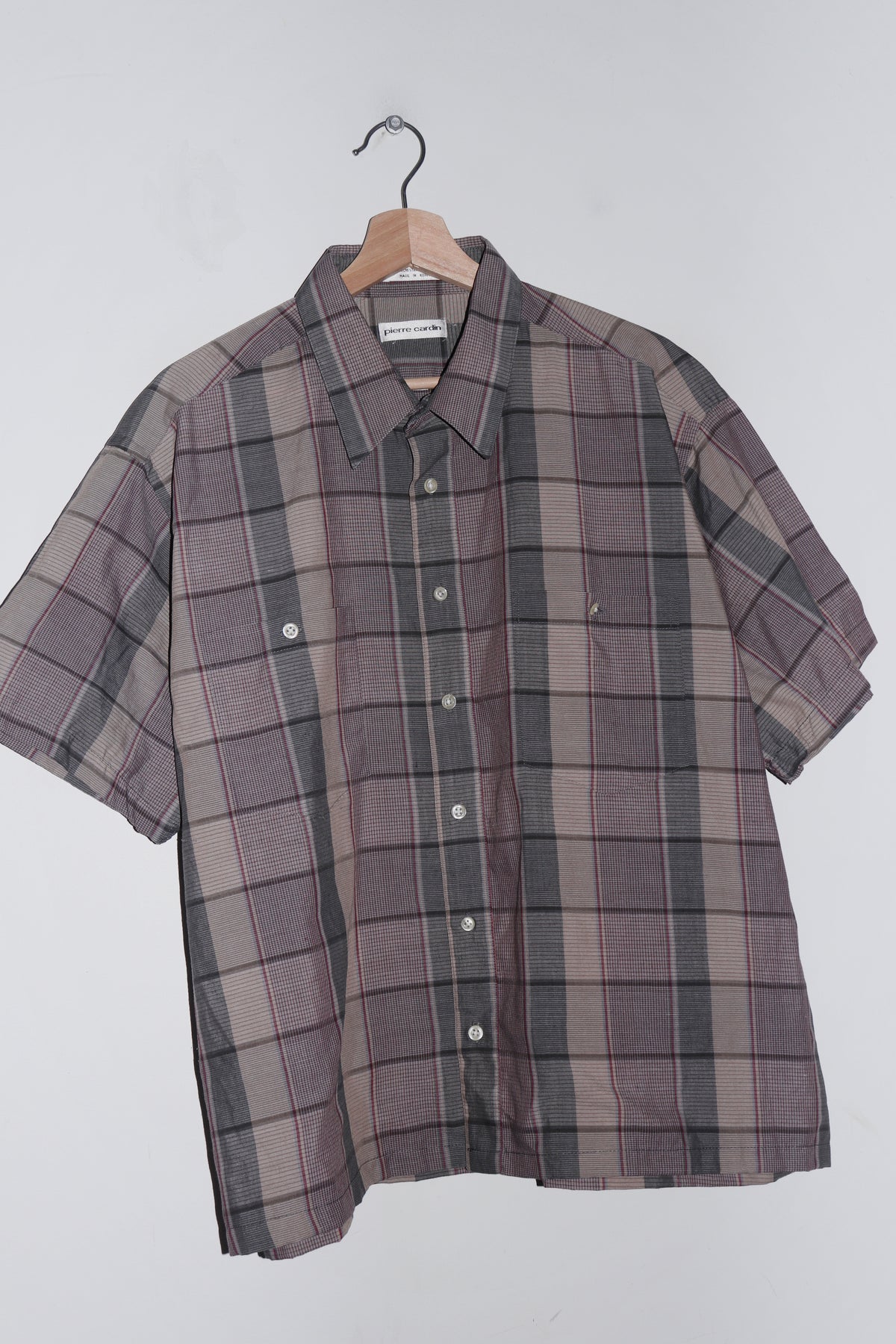 Vintage Pierre Cardin Checkered Cropped Short Sleeve Shirt (L/XL)