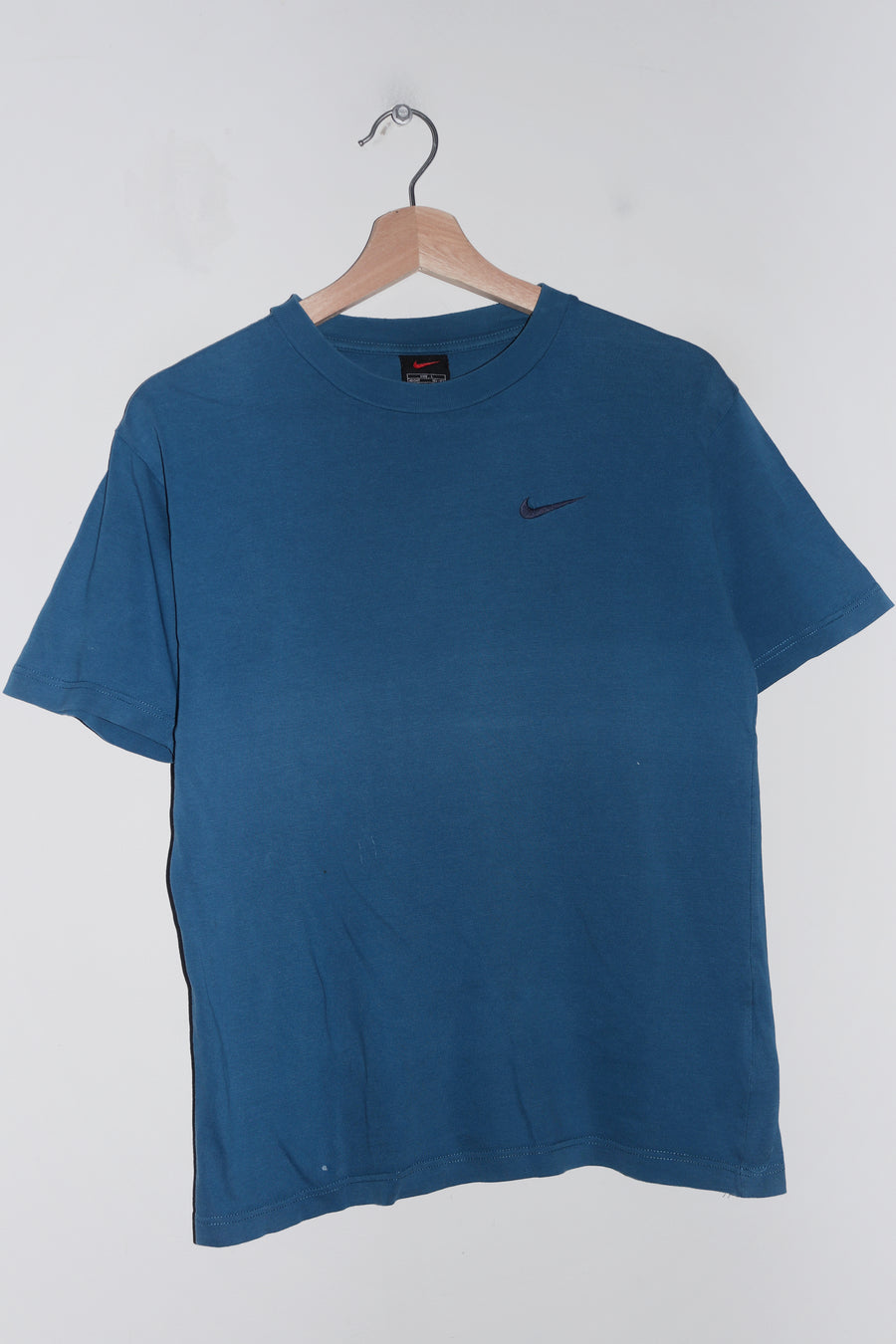 Vintage 90s Nike Embroidered Mini Swoosh Faded Blue Tee (S/S-M)
