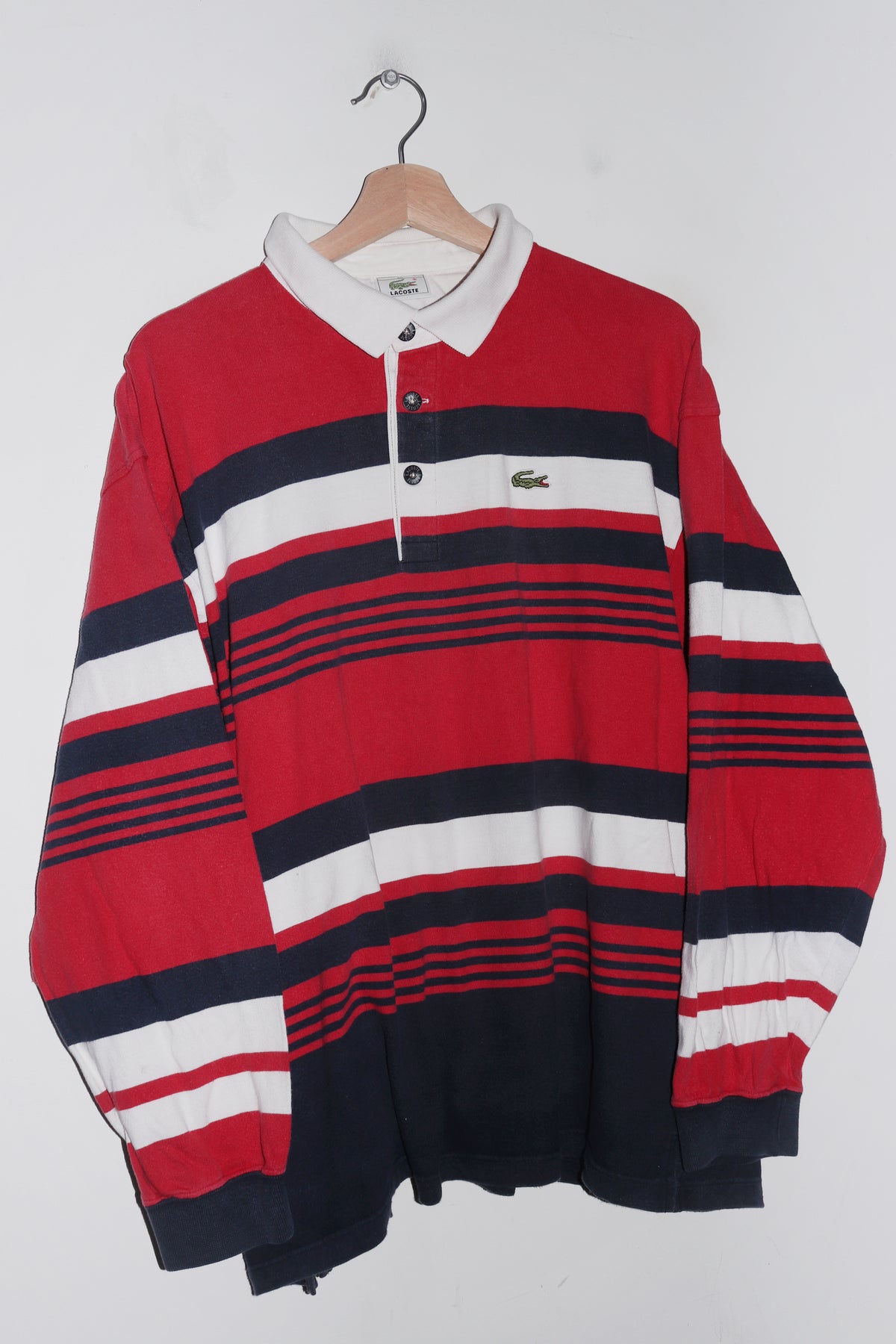 Vintage 90s Lacoste Embroidered Logo Rugby Thick Long Sleeve Jumper (L-XL)