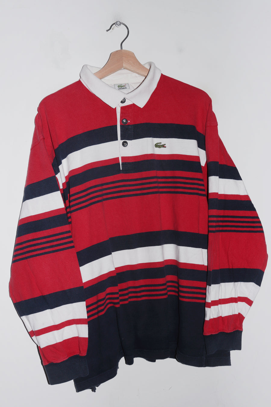 Vintage 90s Lacoste Embroidered Logo Rugby Thick Long Sleeve Jumper (L-XL)