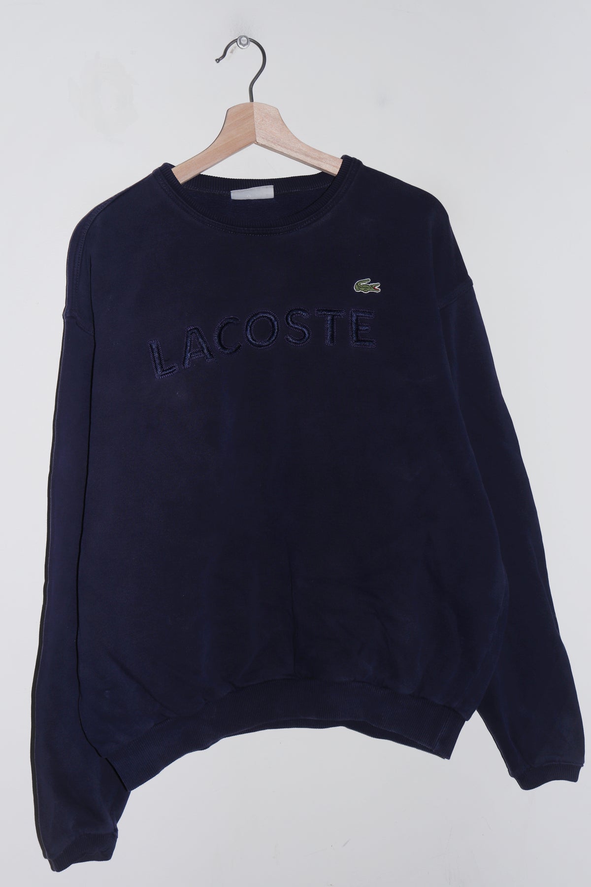 Vintage Chemise Lacoste Embroidered Spellout Faded Navy Sweatshirt (M-L)