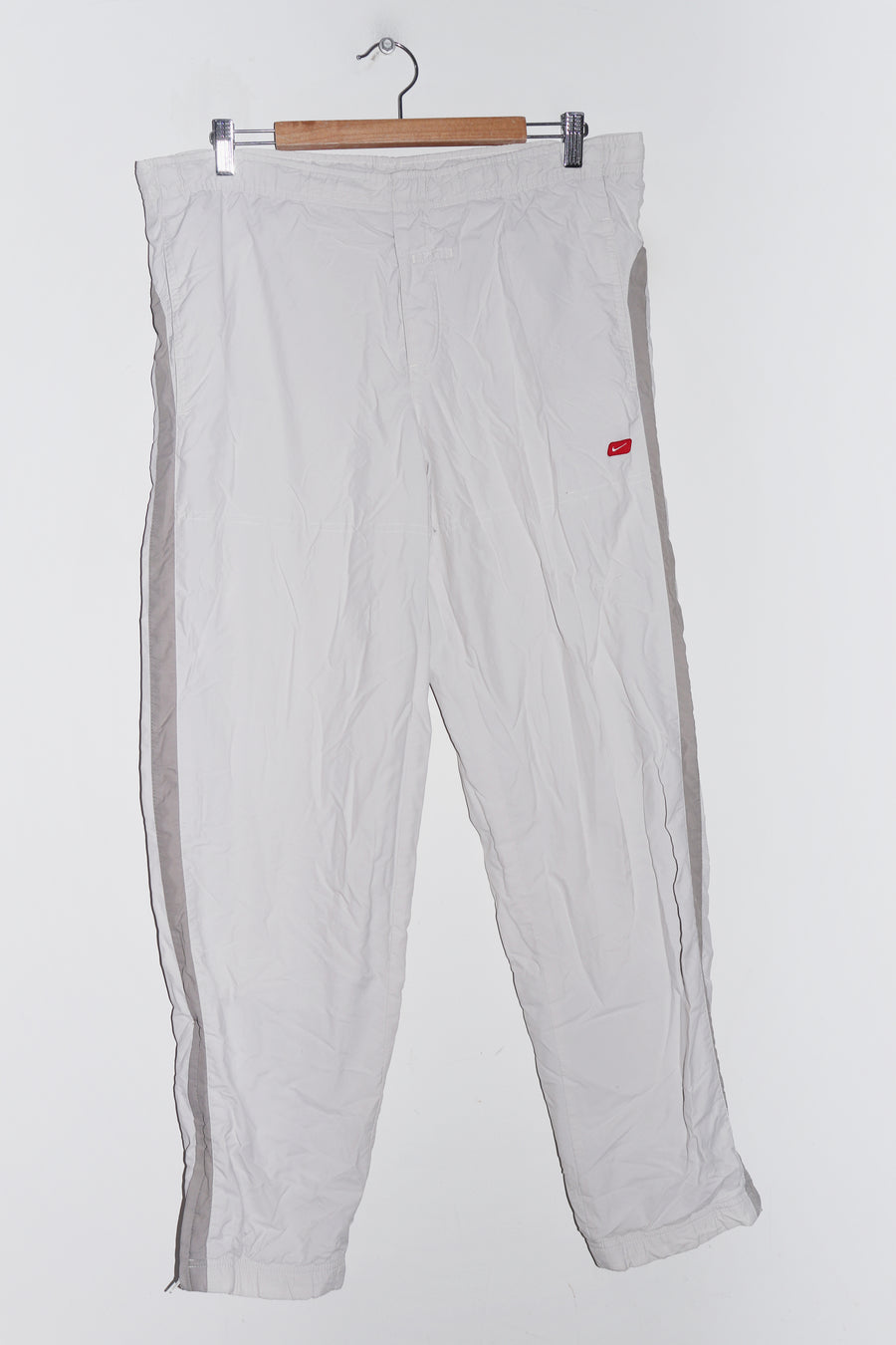Vintage Nike Embroidered Mini Swoosh Baggy Cream Track Pants (30-32)