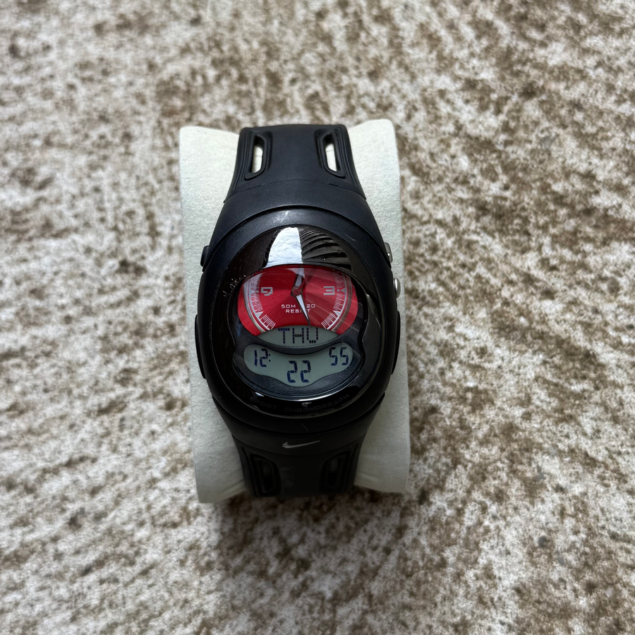Vintage Nike Covert Black / Red Dual Time Watch (Rare)
