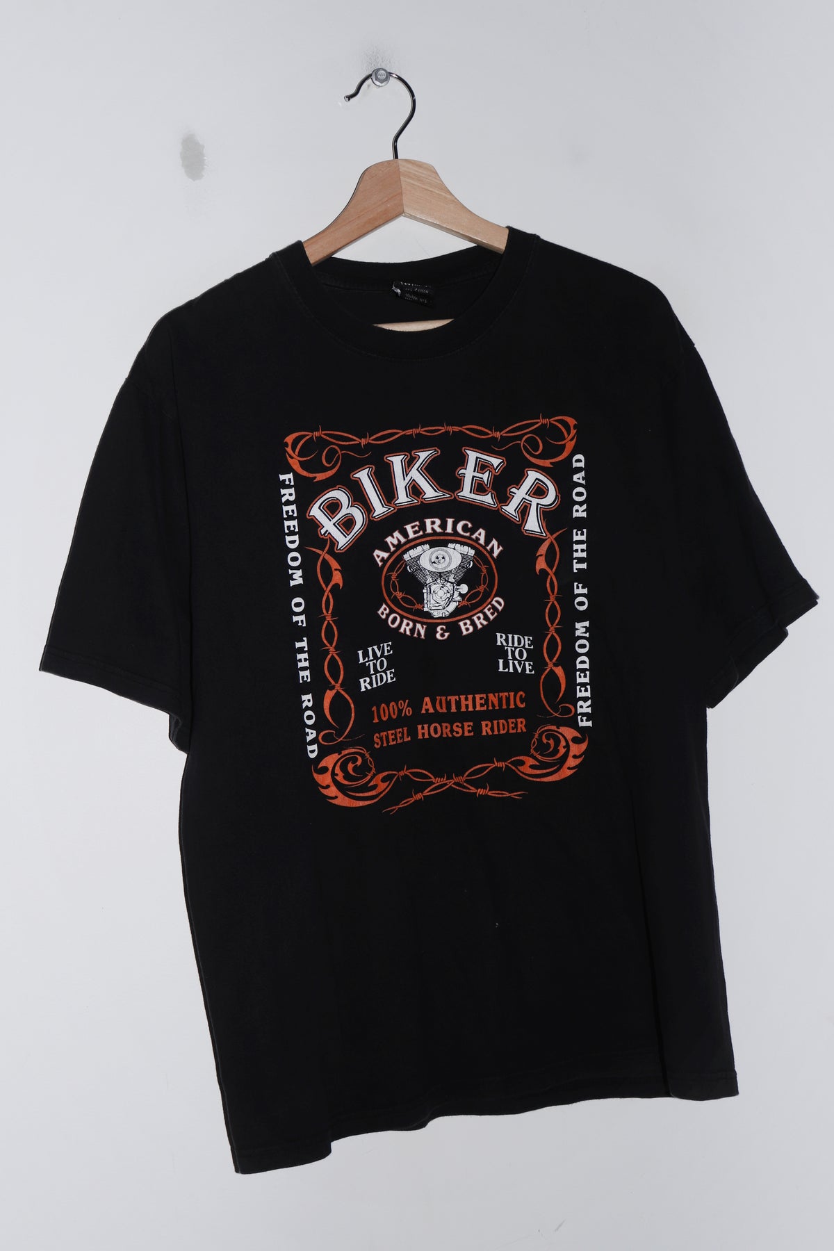 Old School Biker Faded Black Graphic Tee (M)