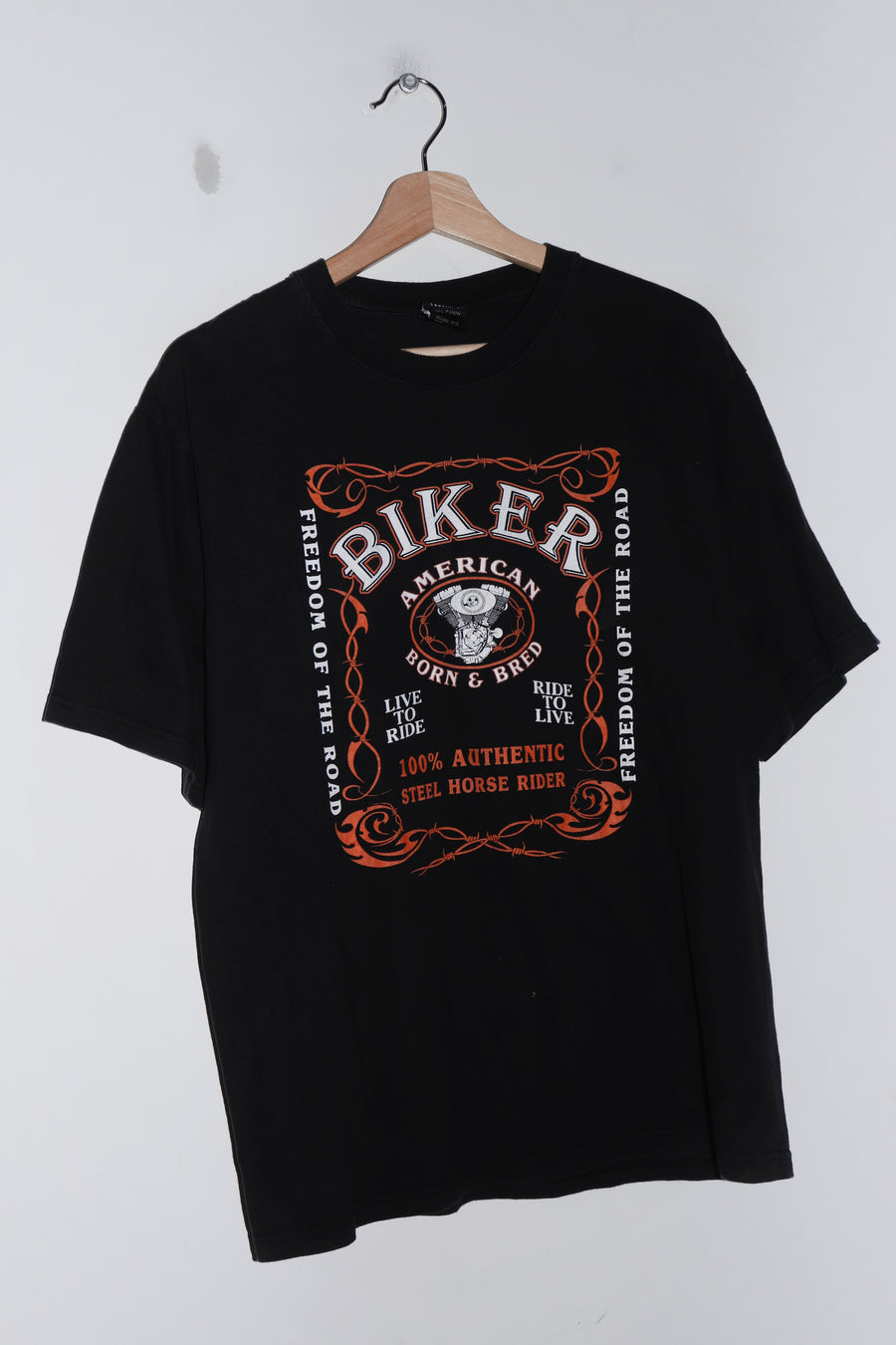 Old School Biker Faded Black Graphic Tee (M)