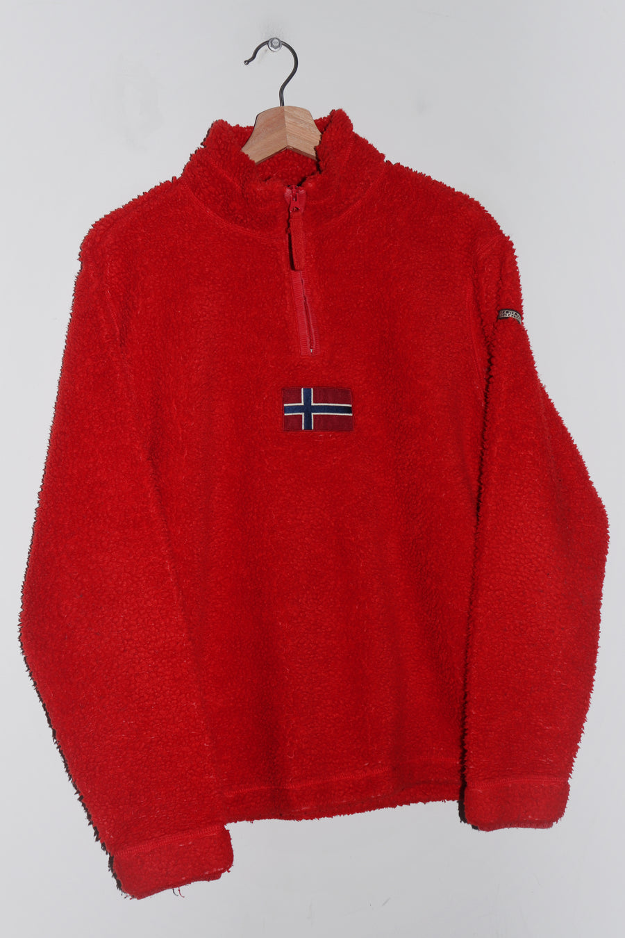 Napapijri Embroidered Flag Thick Sherpa Quarter Zip Fleece Jumper (M)