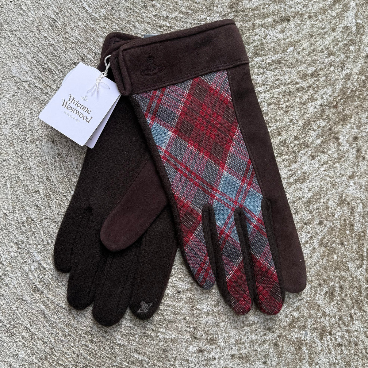 (DEADSTOCK) Vivienne Westwood Finger Logo Patchwork Suede Gloves