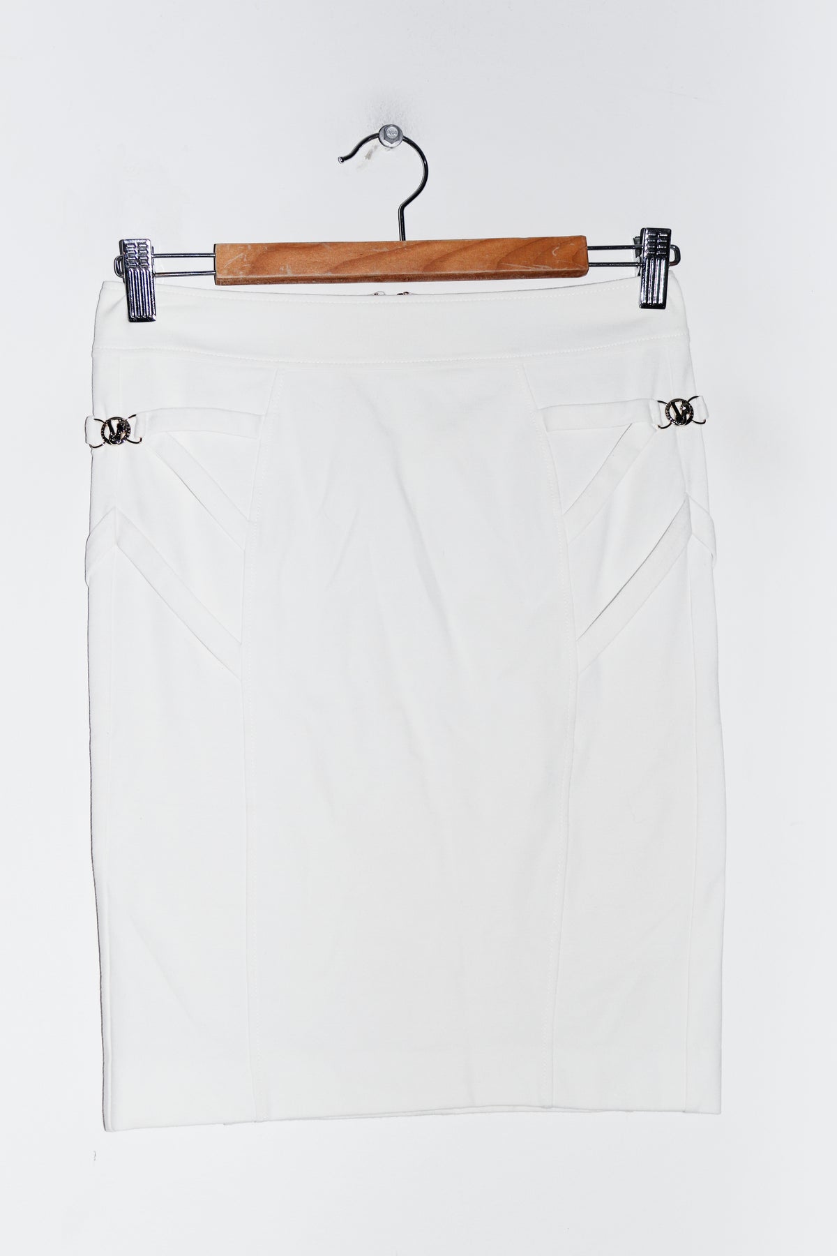 Old School Versace Jeans Gold Metal Logo White Skirt (8)