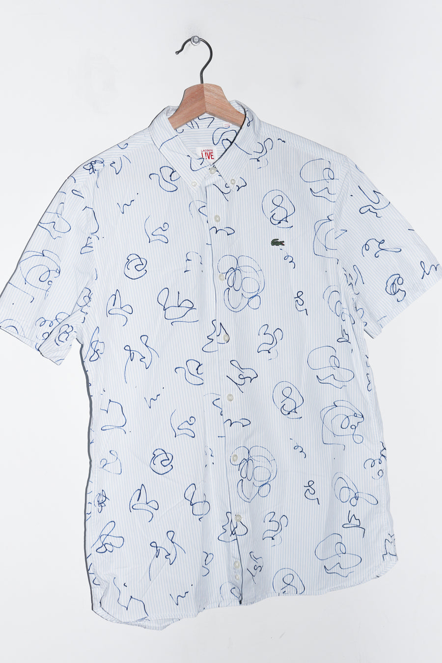 Lacoste Embroidered Logo Full Print Graphic Short Sleeve Shirt (M)