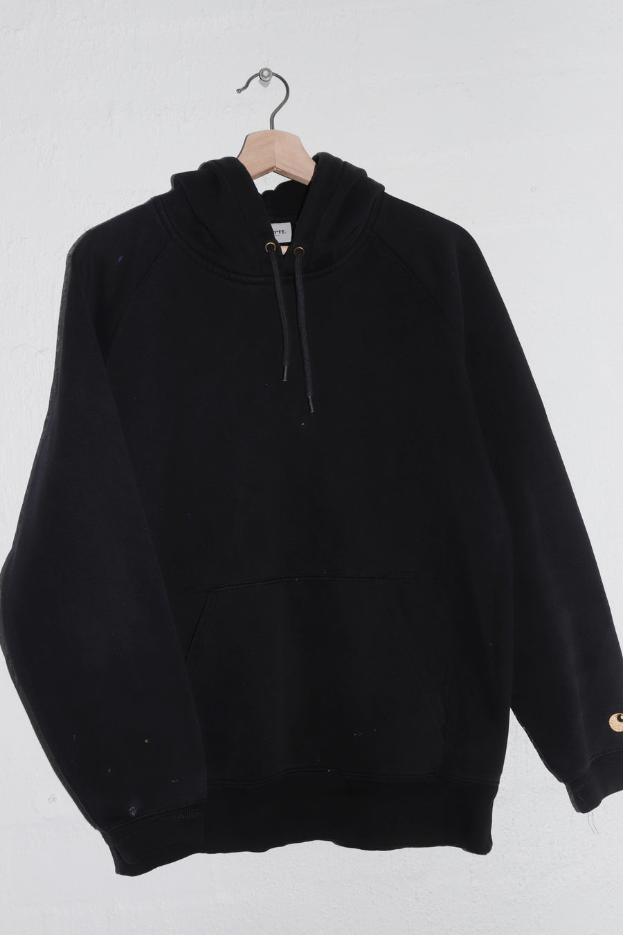Carhartt WIP Sleeve Logo Paint Splattered Thick Faded Black Hoodie (M)