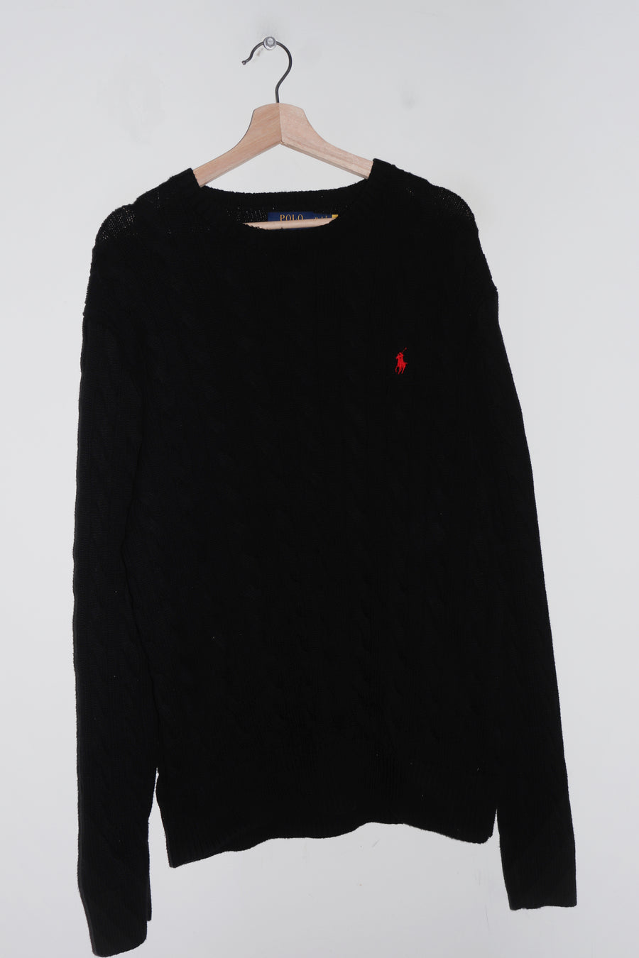 Polo Ralph Lauren Embroidered Logo Black Thick Cable Knitted Sweater (XL)