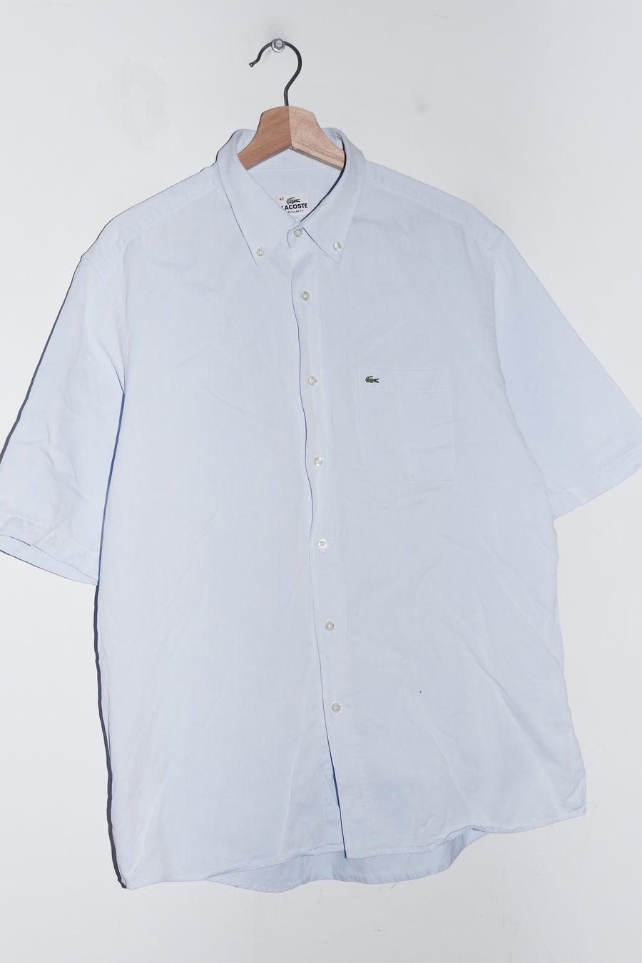 Vintage Lacoste Embroidered Logo Light Blue Short Sleeve Shirt (L)