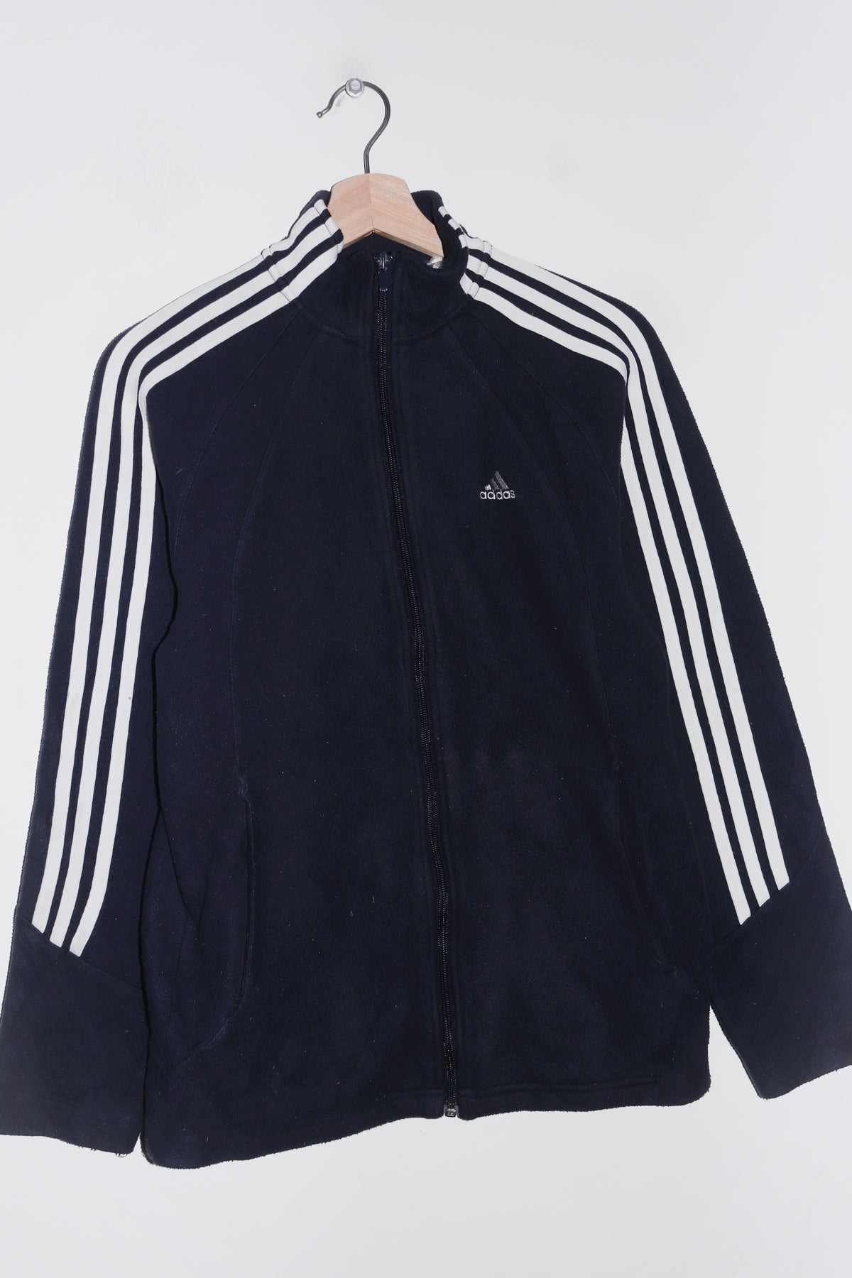 Vintage Adidas Embroidered Logo Navy Fleece Jacket (2004) (M-L)
