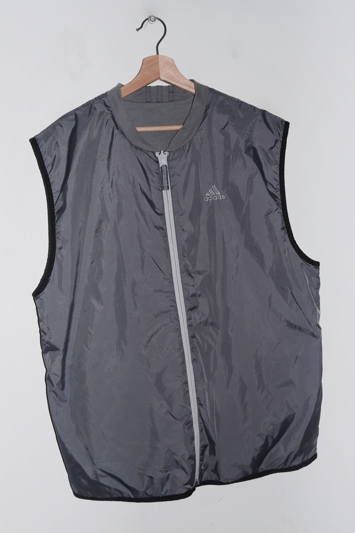 Vintage Adidas Embroidered Logo Padded Reversible Grey Vest (2000) (XL)