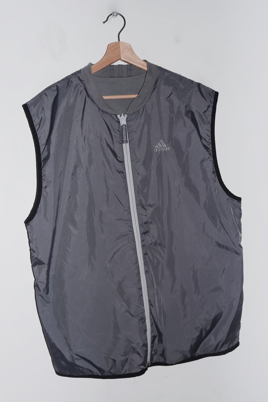 Vintage Adidas Embroidered Logo Padded Reversible Grey Vest (2000) (XL)