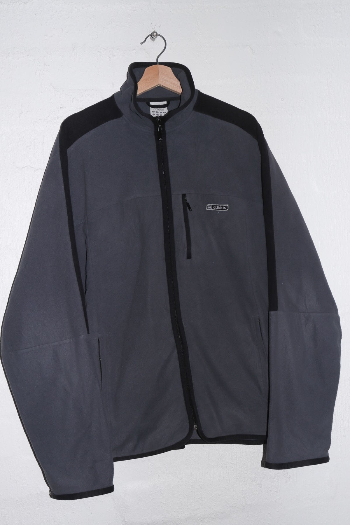 Vintage Adidas Logo Dark Grey Fleece Jacket (2003) (L-XL)