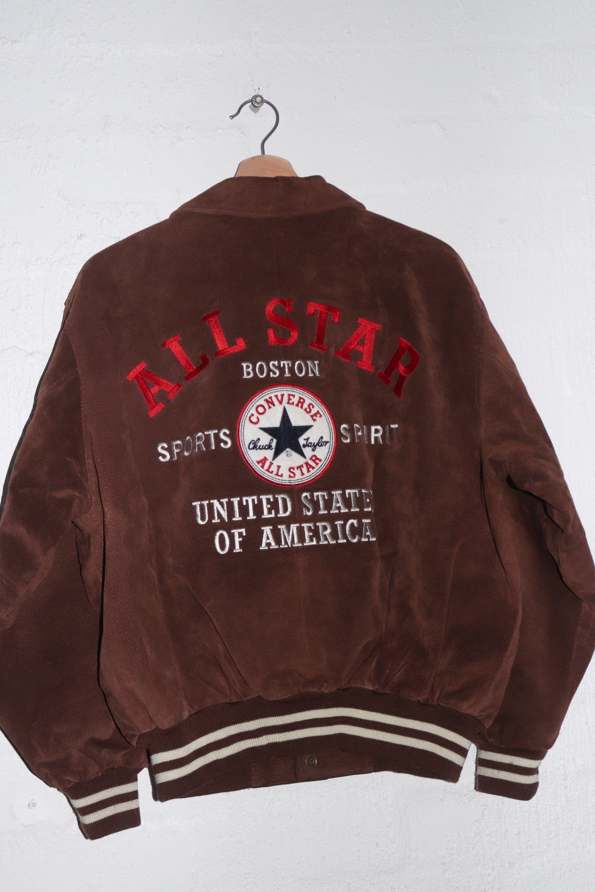 Vintage Converse All Stars Graphic Genuine Brown Suede Varsity Jacket (Rare) (M)
